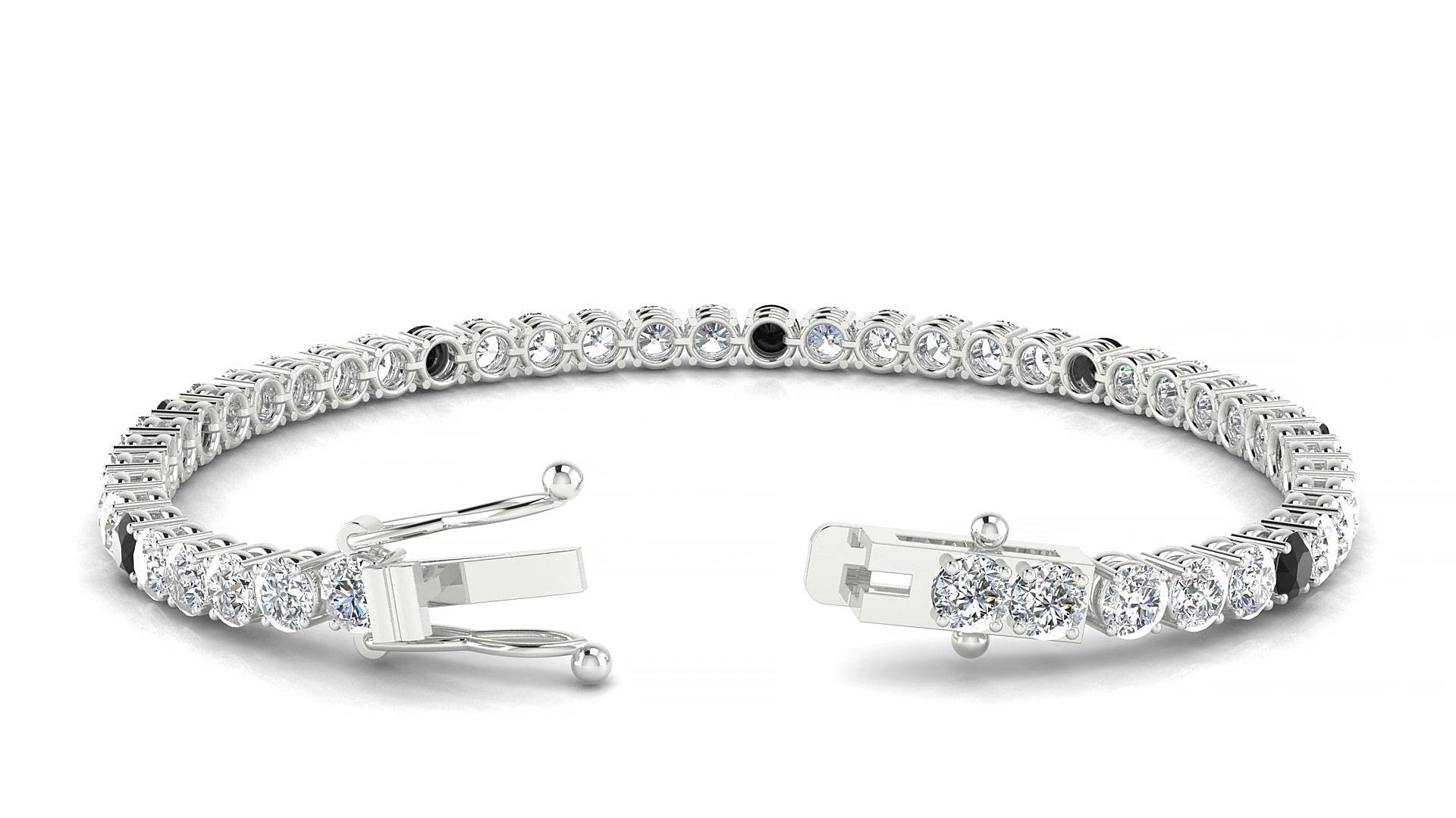 Capri 1-5 | 18k White Gold 3.4 mm Round Natural Black Diamond & Diamond 15 cm Tennis Bracelet