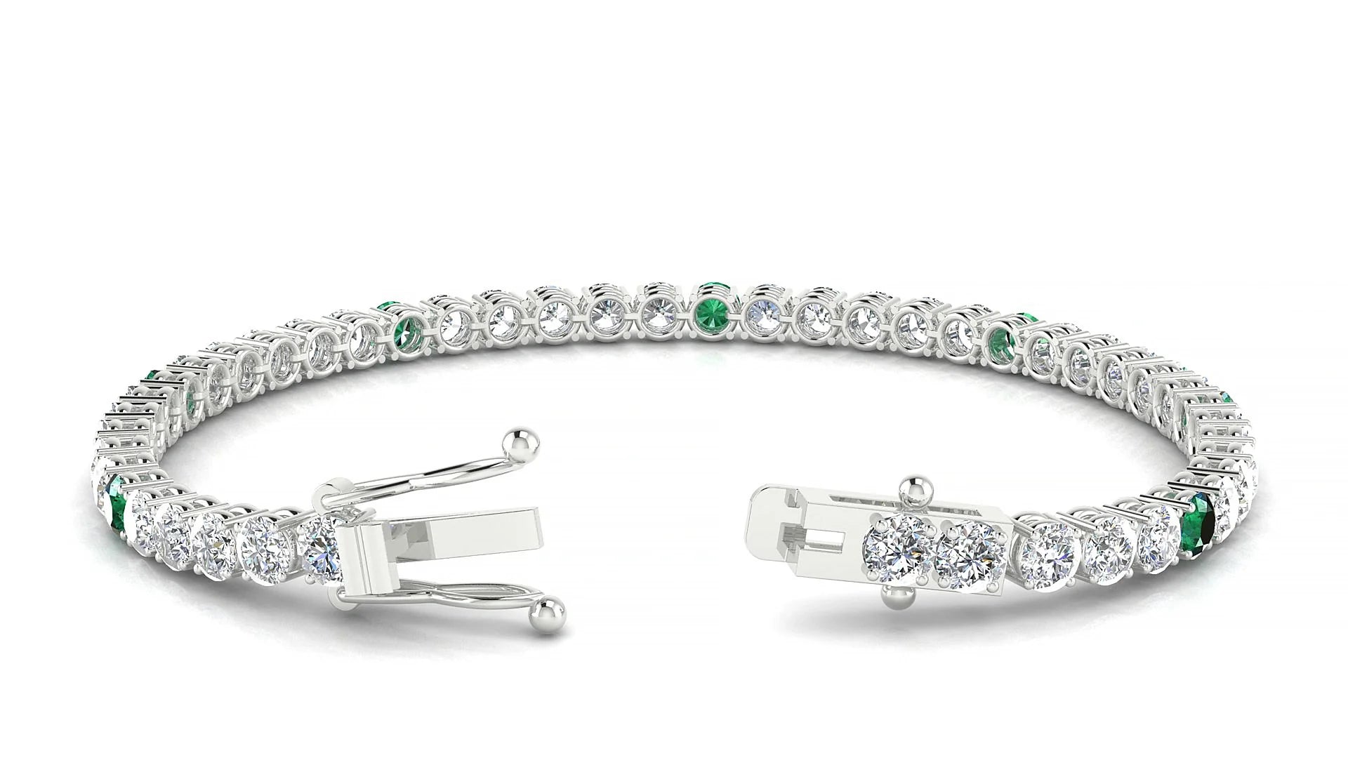 Capri 1-5 | 18k White Gold 3.4 mm Round Natural Emerald & Diamond Tennis Bracelet