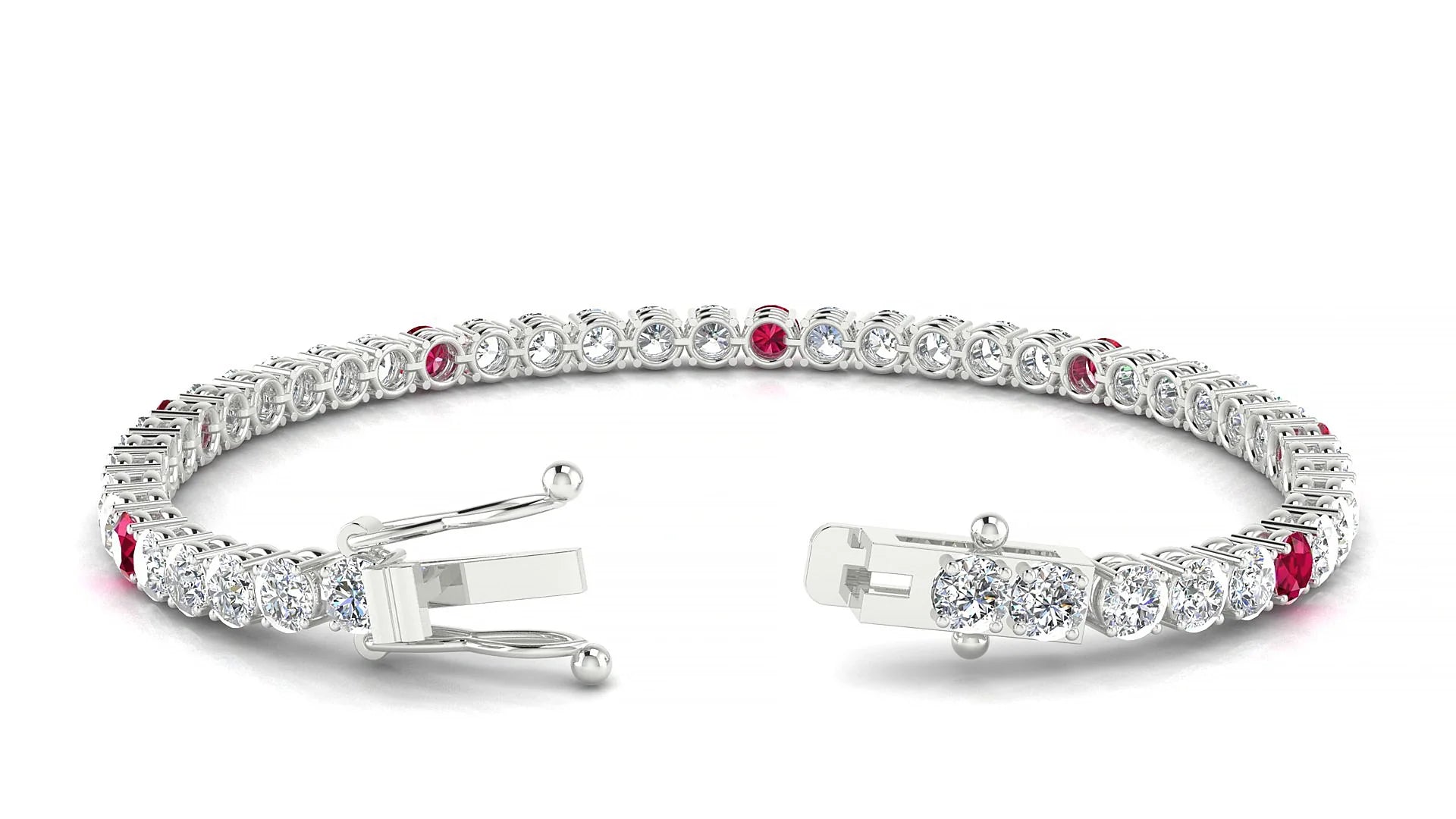 Capri 1-5 | 18k White Gold 3.4 mm Round Natural Ruby & Diamond Tennis Bracelet