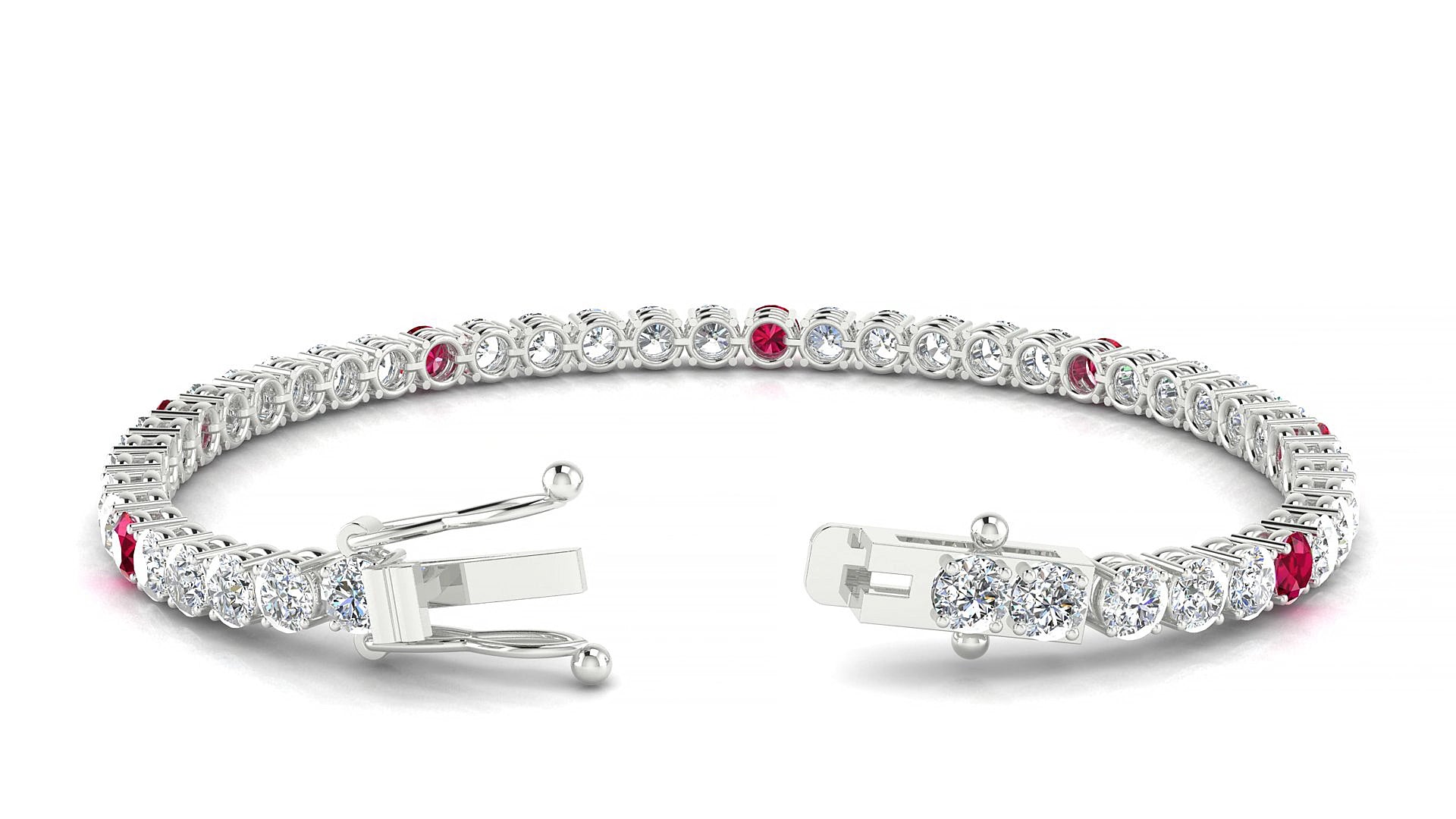 Capri 1-5 | 18k White Gold 3.4 mm Round Natural Ruby & Diamond 15 cm Tennis Bracelet