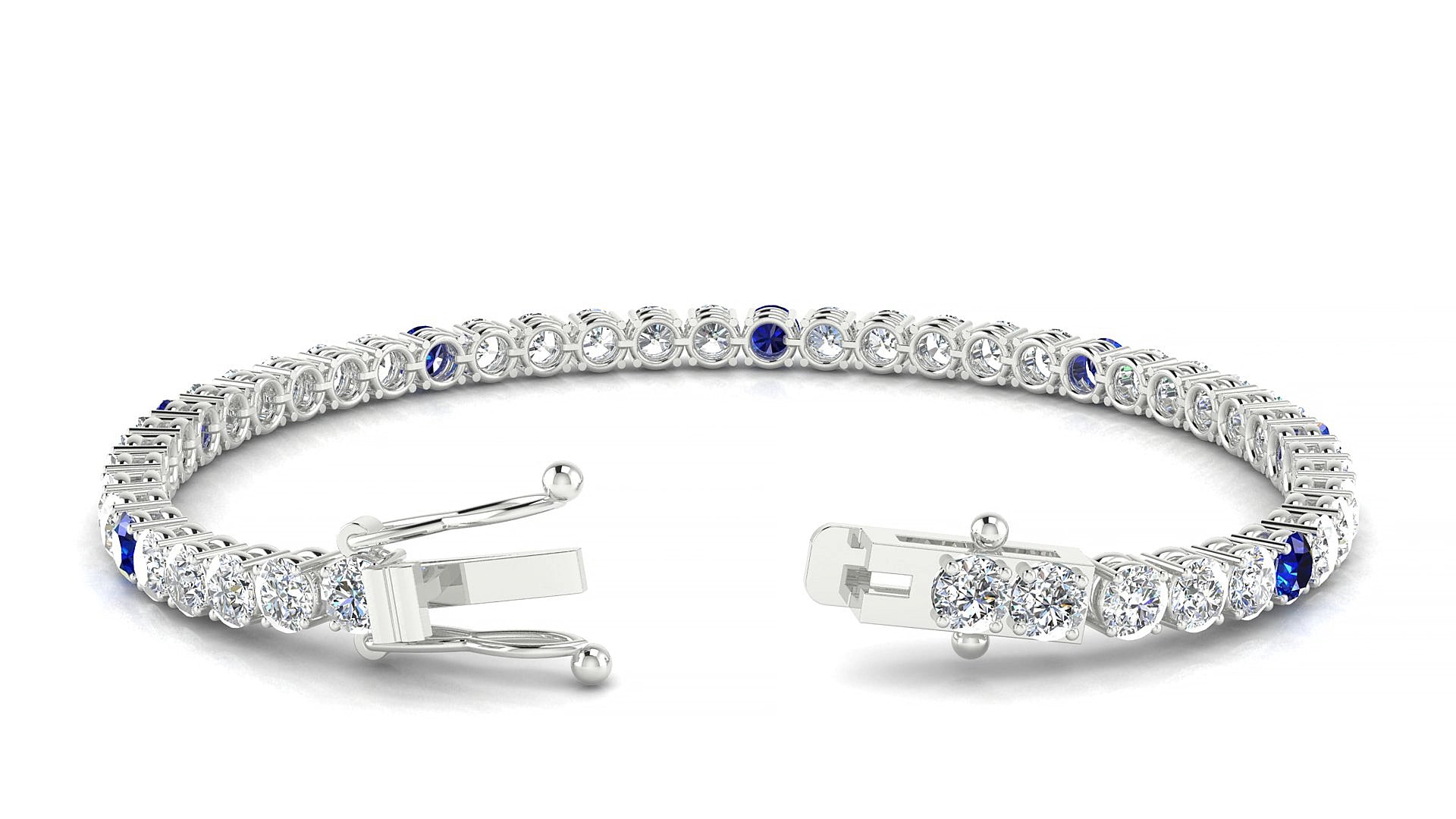 Capri 1-5 | 18k White Gold 3.4 mm Round Natural Sapphire & Diamond 15 cm Tennis Bracelet