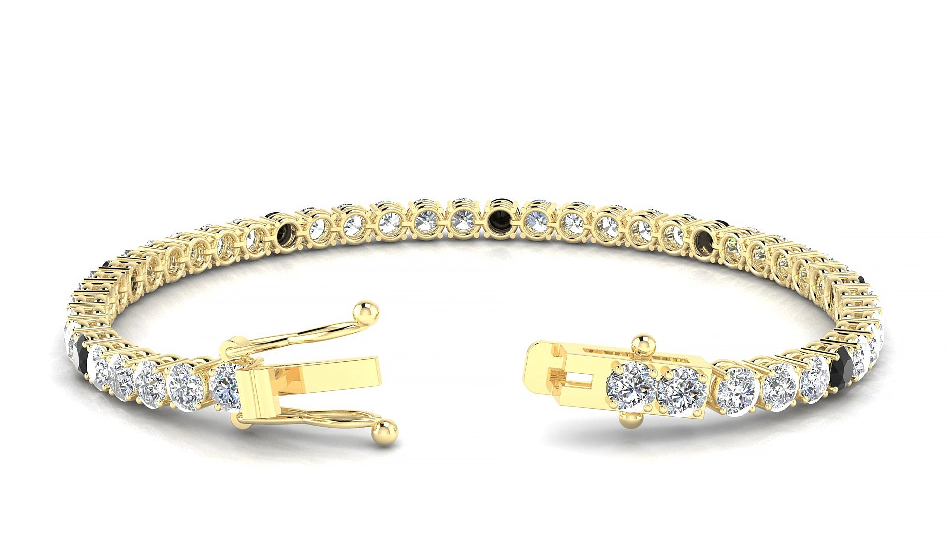 Capri 1-5 | 18k Yellow Gold 3.4 mm Round Natural Black Diamond & Diamond 20 cm Tennis Bracelet