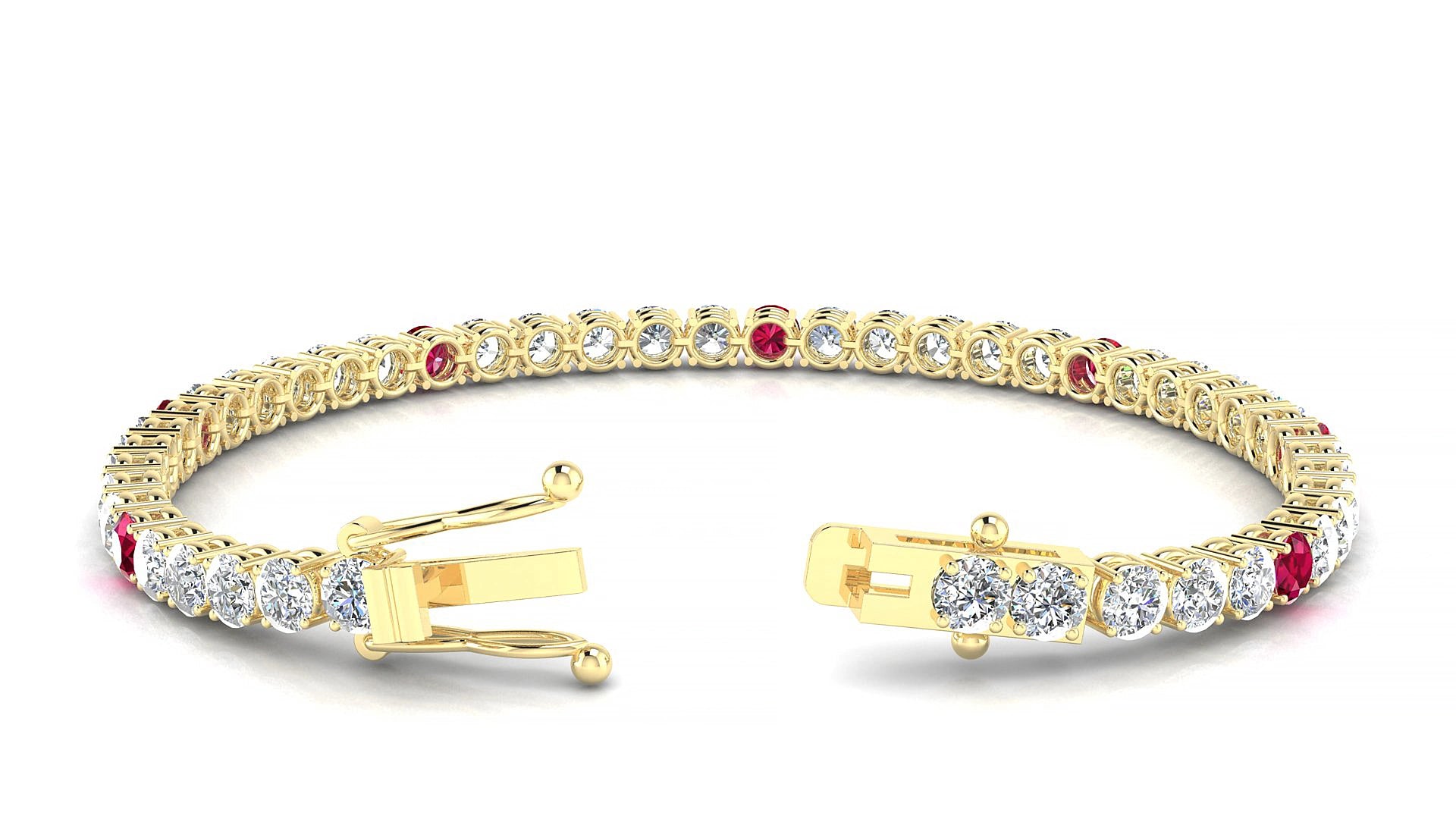 Capri 1-5 | 18k Yellow Gold 3.4 mm Round Natural Ruby & Diamond 19 cm Tennis Bracelet