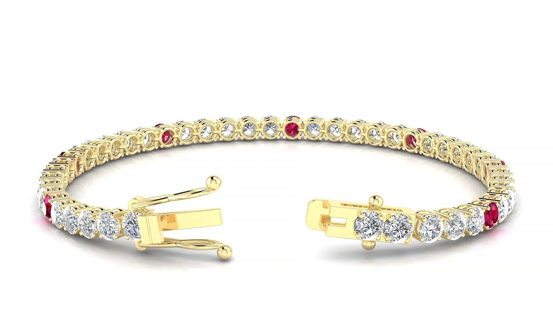 Capri 1-5 | 18k Yellow Gold 3.4 mm Round Natural Ruby & Diamond Tennis Bracelet