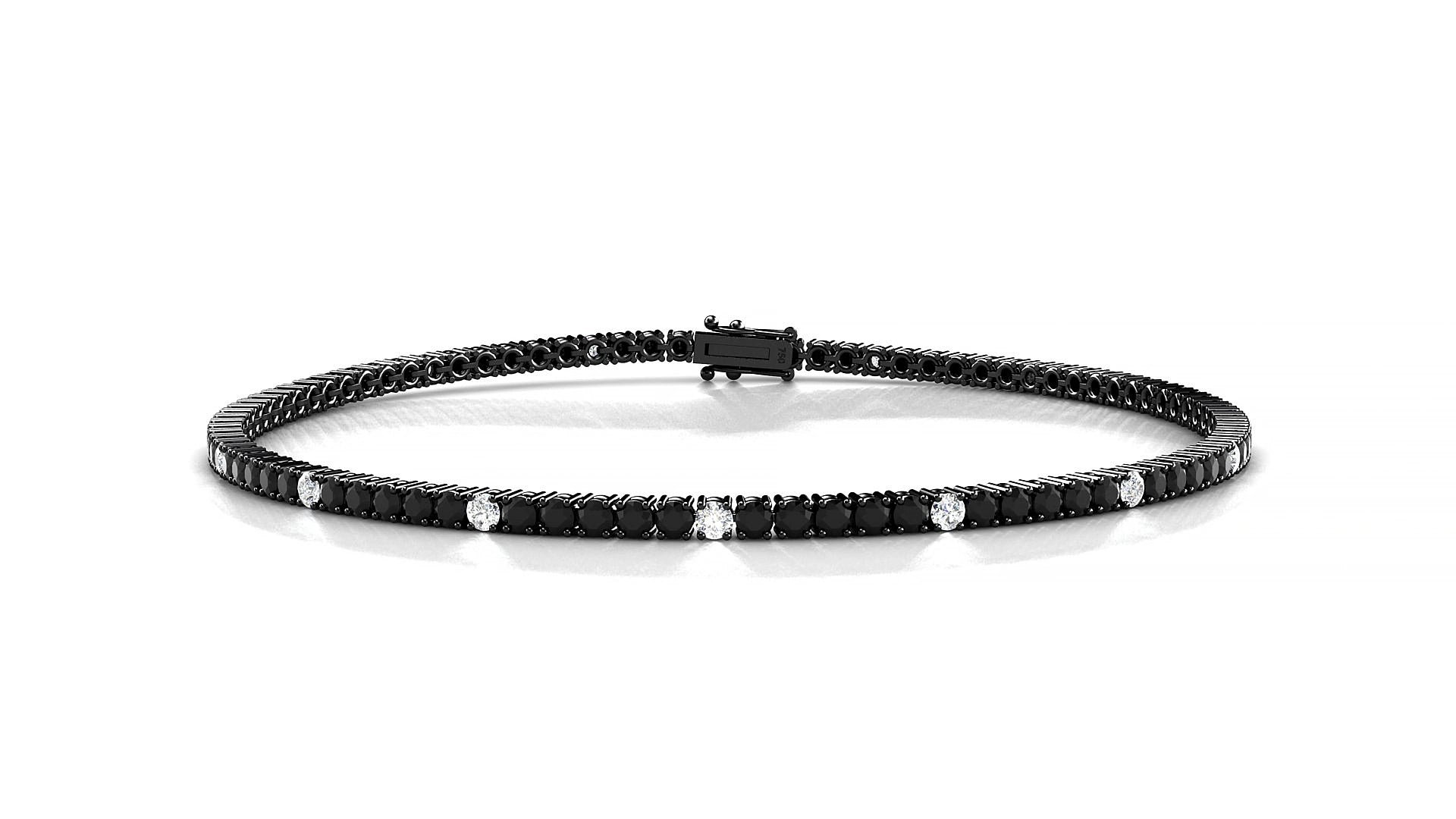 Capri 5-1 | 18k Black Gold 1.7 mm Round Natural Black Diamond & Diamond 15 cm Tennis Bracelet