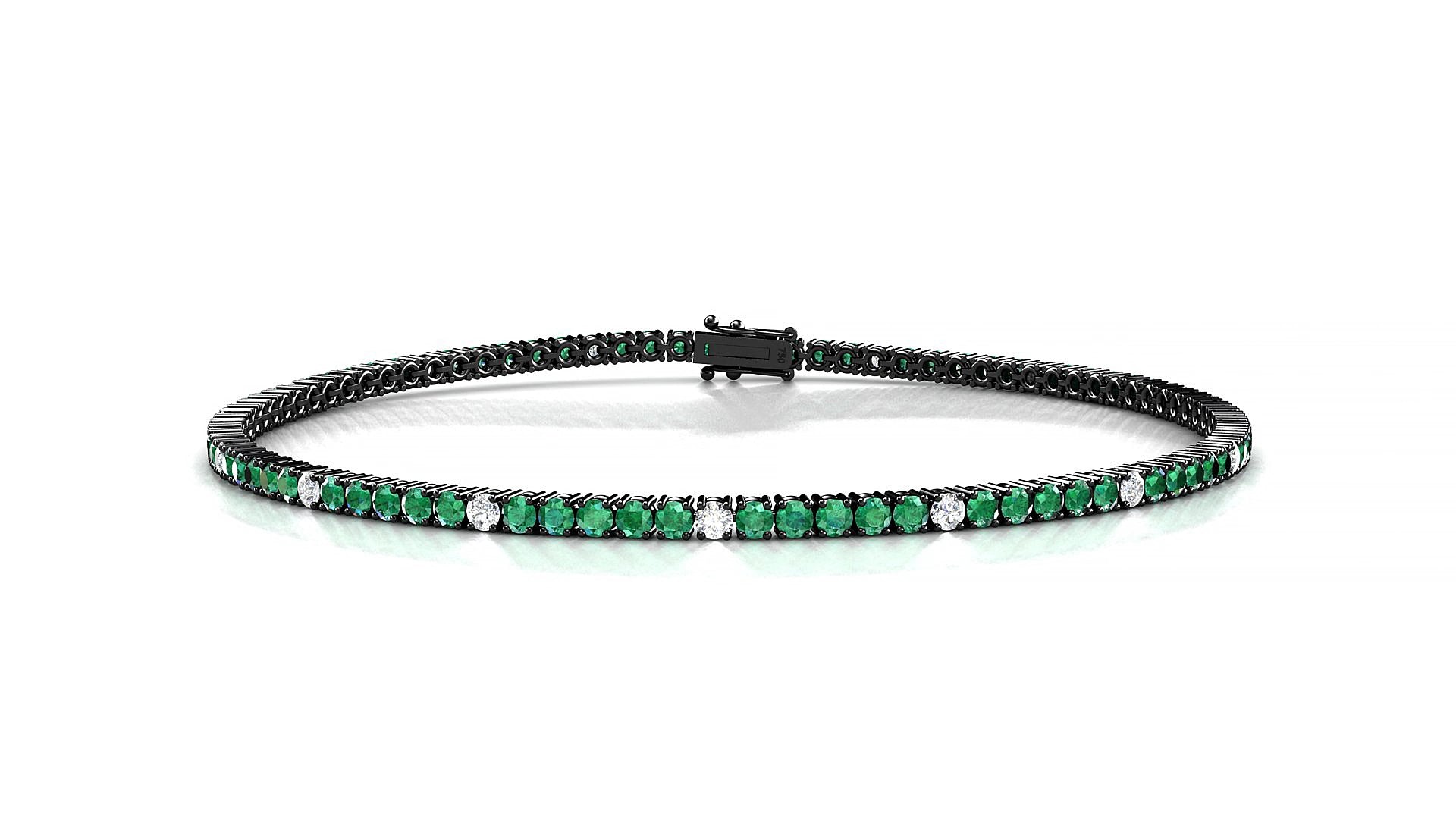 Capri 5-1 | 18k Black Gold 1.7 mm Round Natural Emerald & Diamond 18 cm Tennis Bracelet