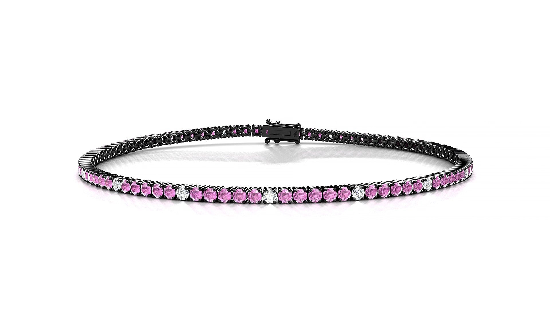 Capri 5-1 | 18k Black Gold 1.7 mm Round Natural Pink Sapphire & Diamond 17 cm Tennis Bracelet