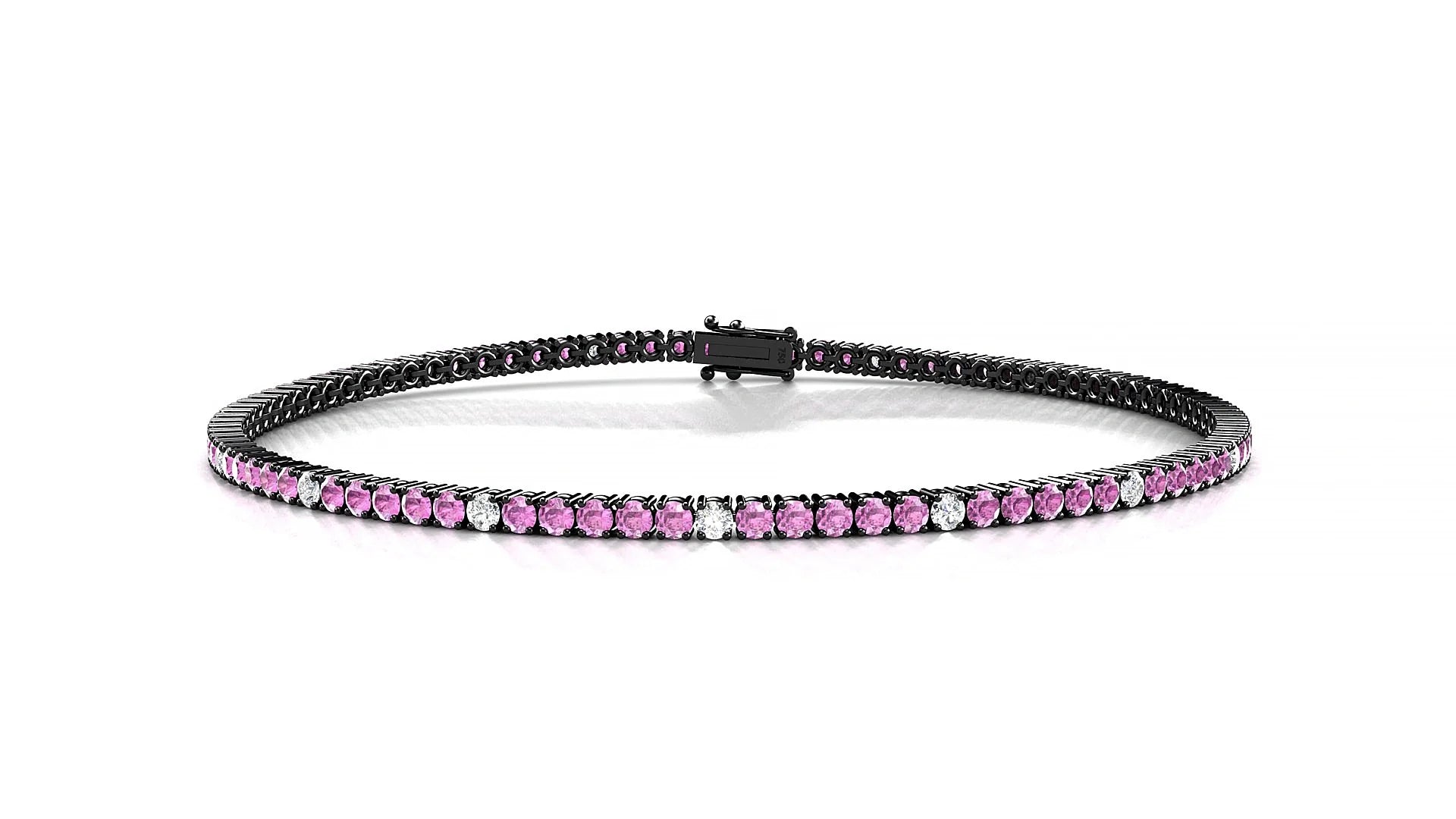 Capri 5-1 | 18k Black Gold 1.7 mm Round Natural Pink Sapphire & Diamond Tennis Bracelet