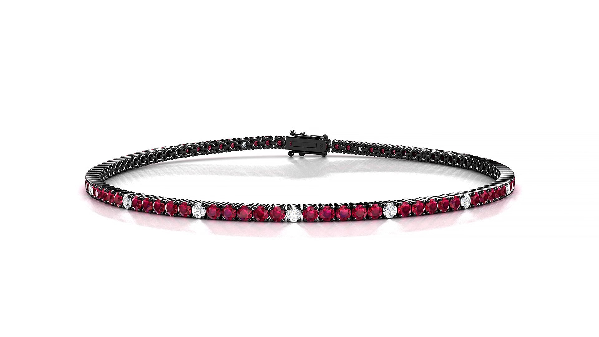 Capri 5-1 | 18k Black Gold 1.7 mm Round Natural Ruby & Diamond 20 cm Tennis Bracelet