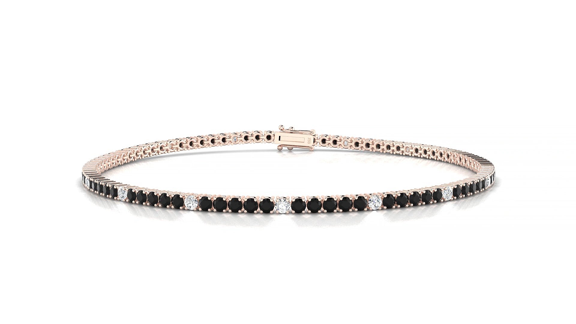 Capri 5-1 | 18k Rose Gold 1.7 mm Round Natural Black Diamond & Diamond 16 cm Tennis Bracelet