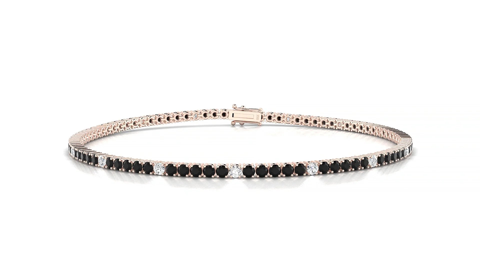 Capri 5-1 | 18k Rose Gold 1.7 mm Round Natural Black Diamond & Diamond Tennis Bracelet