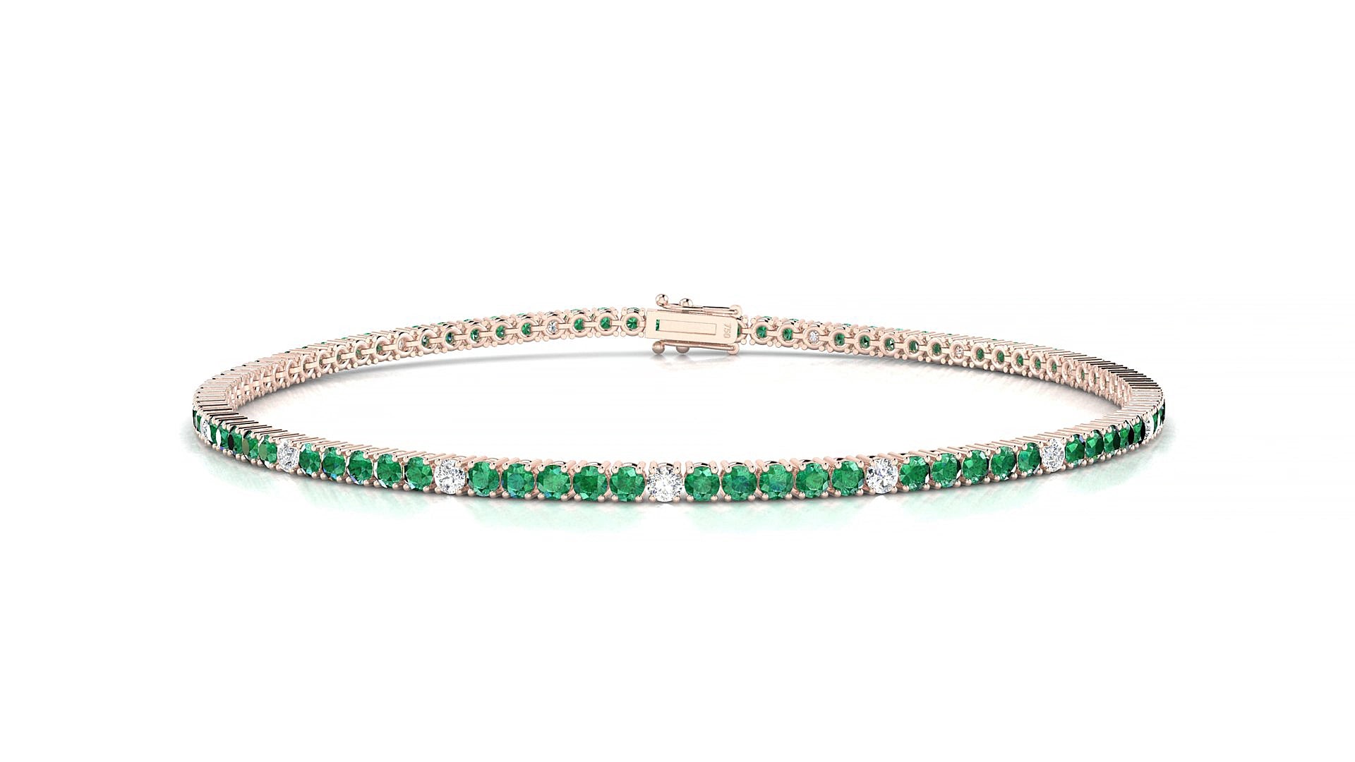 Capri 5-1 | 18k Rose Gold 1.7 mm Round Natural Emerald & Diamond 17 cm Tennis Bracelet