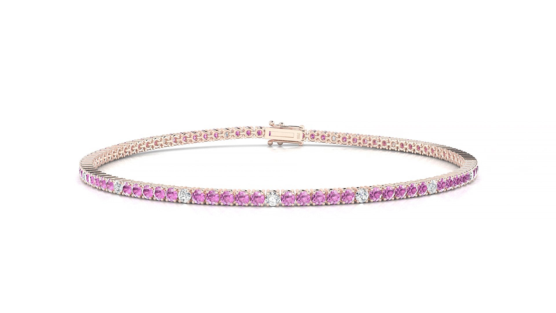 Capri 5-1 | 18k Rose Gold 1.7 mm Round Natural Pink Sapphire & Diamond 15 cm Tennis Bracelet