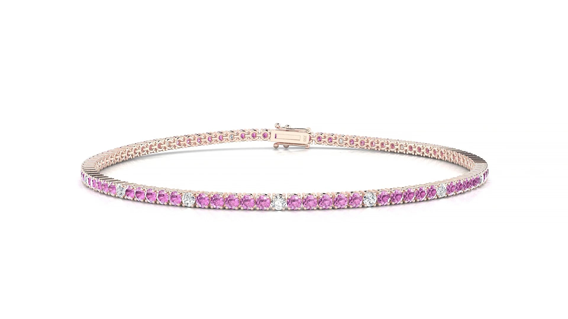 Capri 5-1 | 18k Rose Gold 1.7 mm Round Natural Pink Sapphire & Diamond Tennis Bracelet