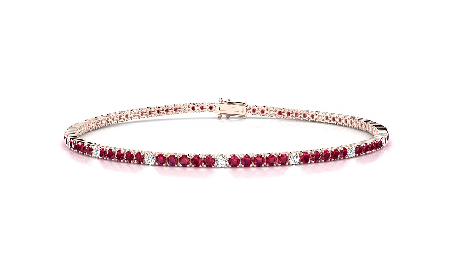 Capri 5-1 | 18k Rose Gold 1.7 mm Round Natural Ruby & Diamond 18 cm Tennis Bracelet