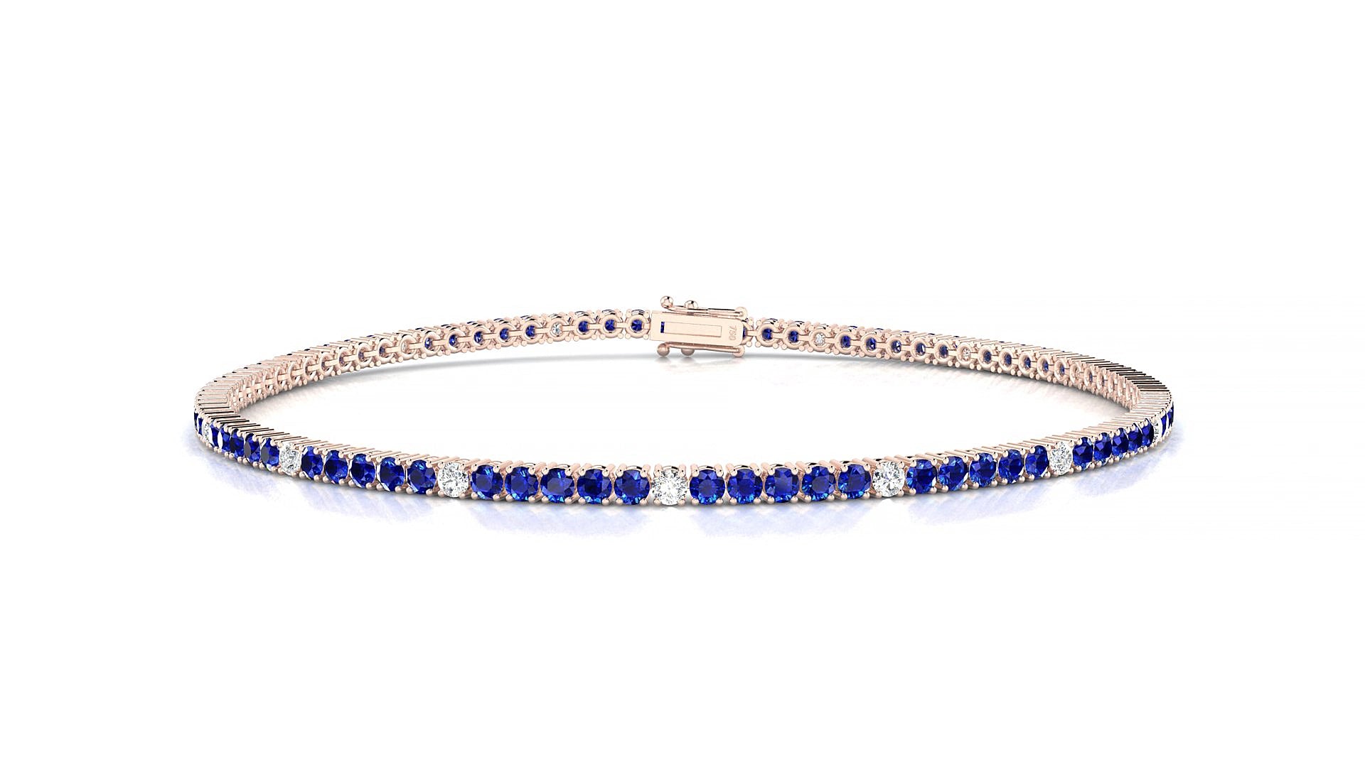 Capri 5-1 | 18k Rose Gold 1.7 mm Round Natural Sapphire & Diamond 18 cm Tennis Bracelet