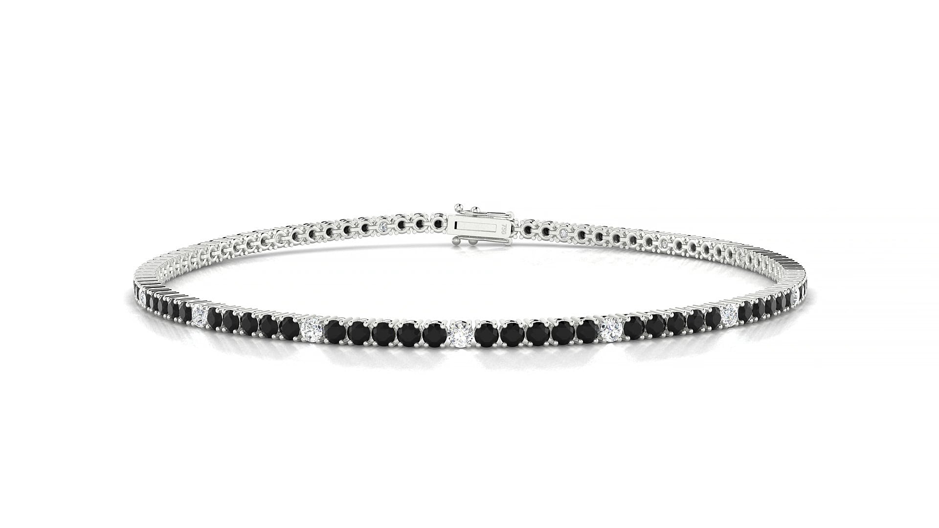 Capri 5-1 | 18k White Gold 1.7 mm Round Natural Black Diamond & Diamond 15 cm Tennis Bracelet