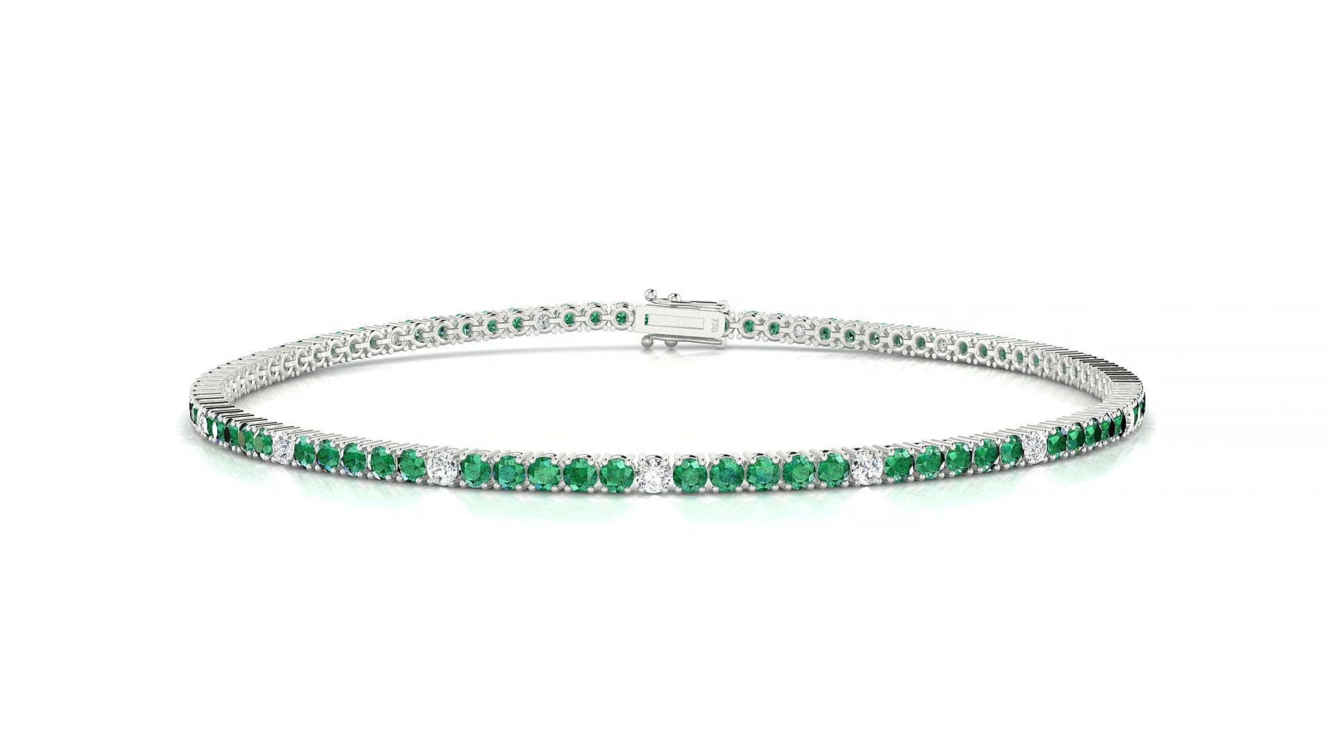 Capri 5-1 | 18k White Gold 1.7 mm Round Natural Emerald & Diamond 15 cm Tennis Bracelet