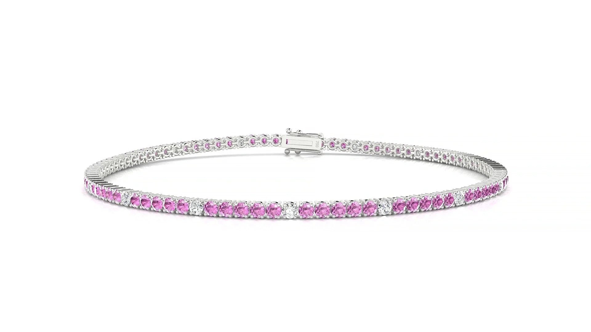 Capri 5-1 | 18k White Gold 1.7 mm Round Natural Pink Sapphire & Diamond Tennis Bracelet