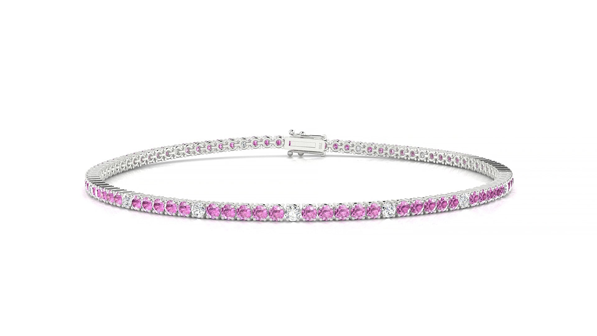 Capri 5-1 | 18k White Gold 1.7 mm Round Natural Pink Sapphire & Diamond 19 cm Tennis Bracelet