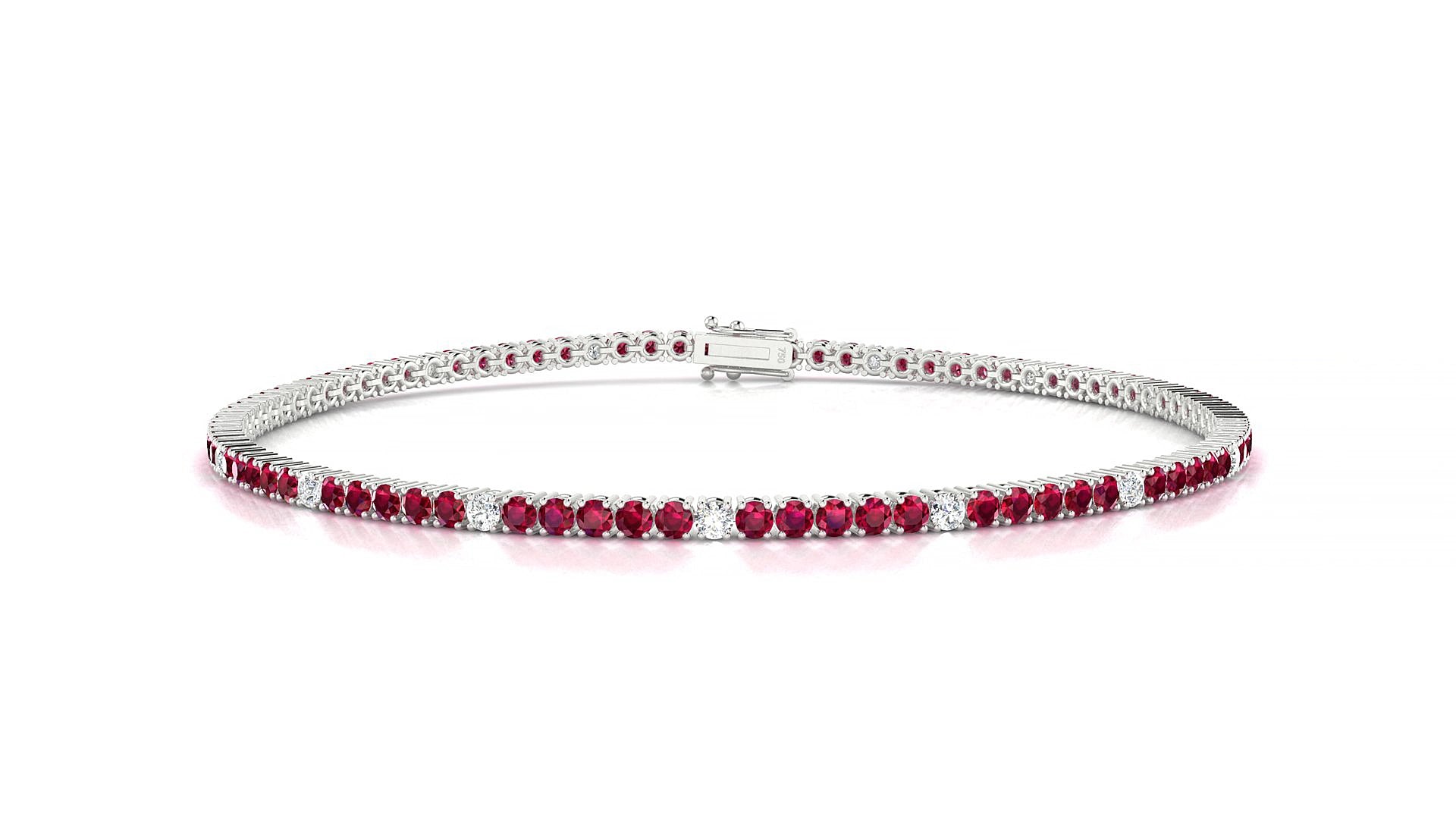 Capri 5-1 | 18k White Gold 1.7 mm Round Natural Ruby & Diamond 20 cm Tennis Bracelet