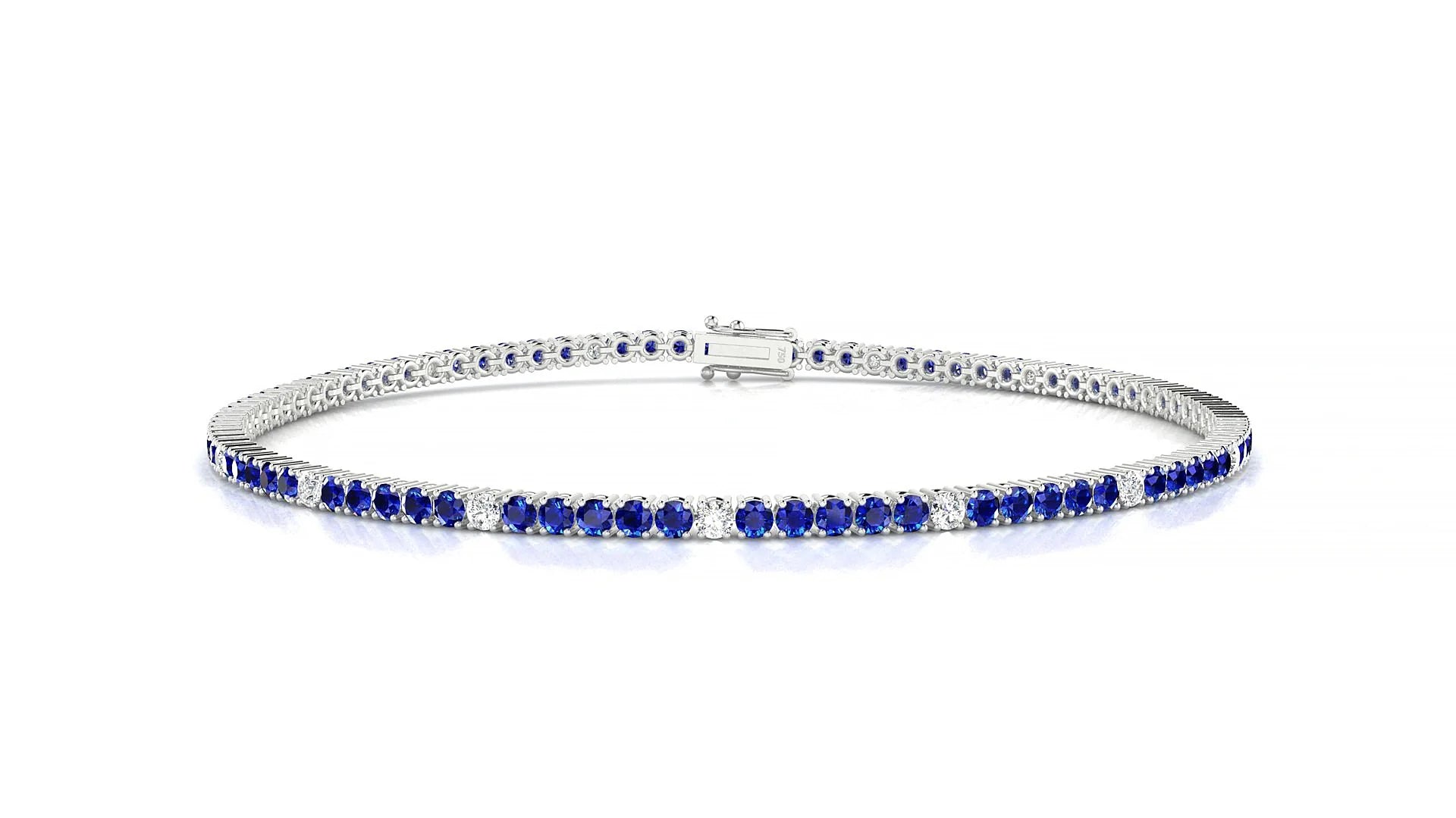 Capri 5-1 | 18k White Gold 1.7 mm Round Natural Sapphire & Diamond Tennis Bracelet