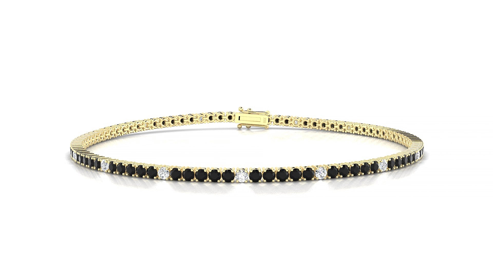 Capri 5-1 | 18k Yellow Gold 1.7 mm Round Natural Black Diamond & Diamond 17 cm Tennis Bracelet