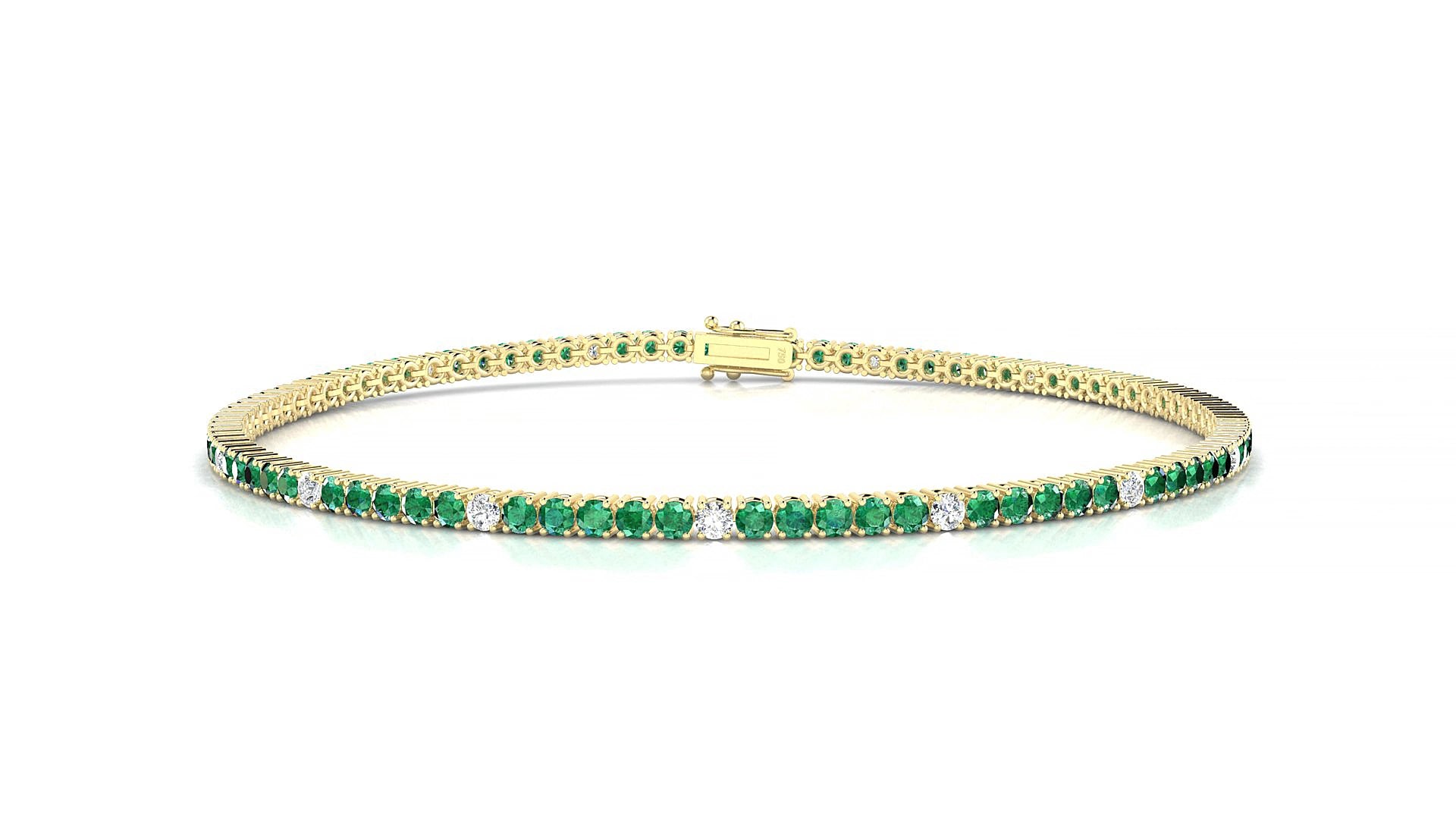 Capri 5-1 | 18k Yellow Gold 1.7 mm Round Natural Emerald & Diamond 20 cm Tennis Bracelet