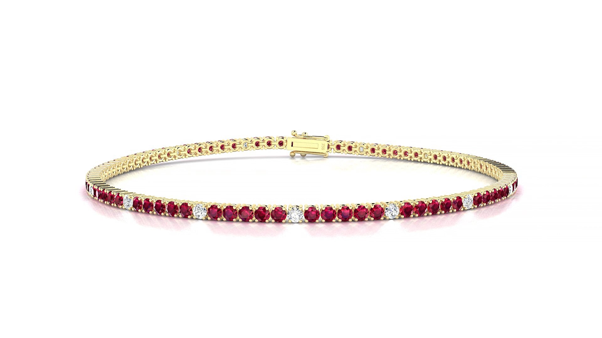 Capri 5-1 | 18k Yellow Gold 1.7 mm Round Natural Ruby & Diamond 15 cm Tennis Bracelet