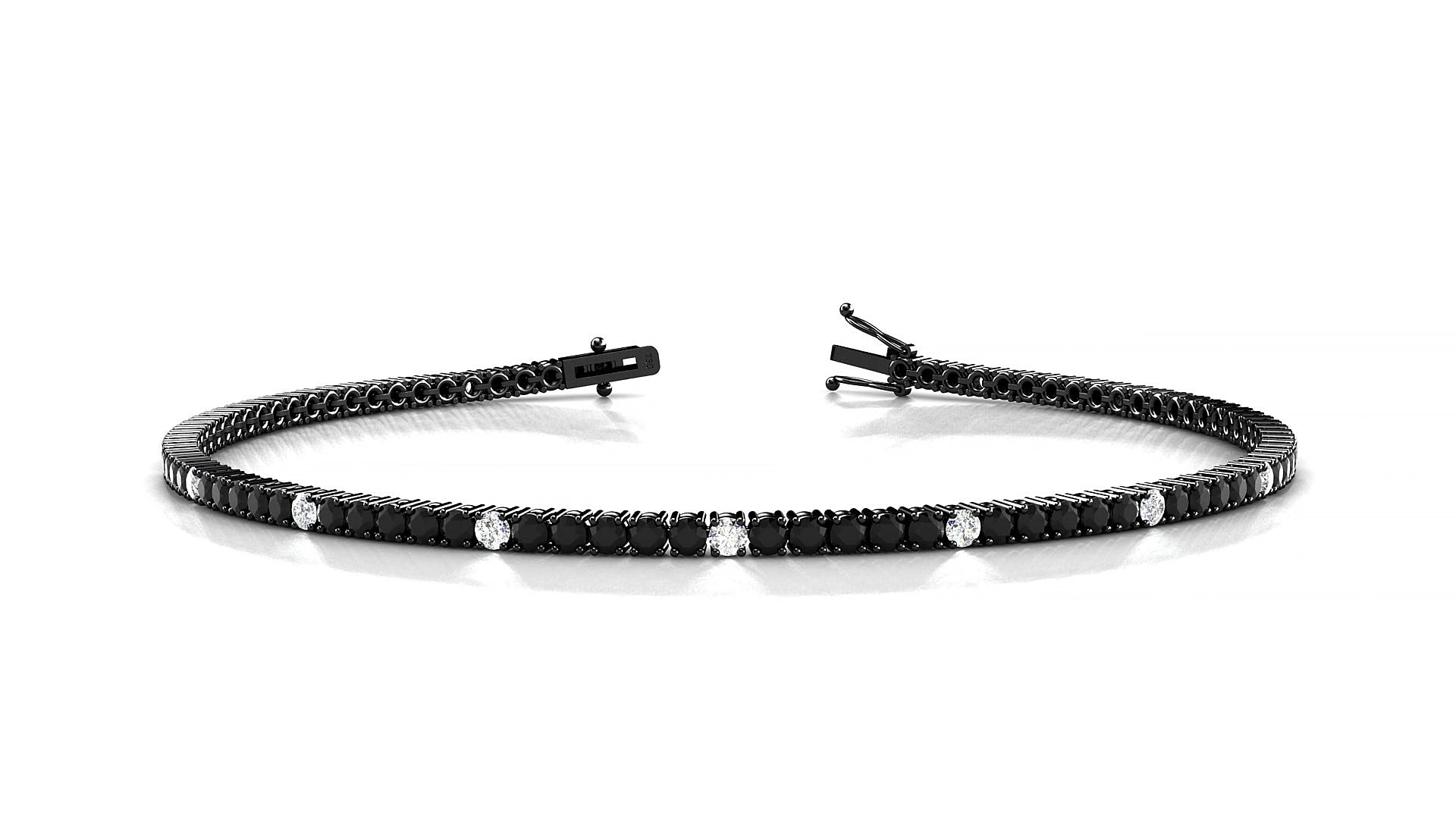 Capri 5-1 | 18k Black Gold 1.7 mm Round Natural Black Diamond & Diamond 17 cm Tennis Bracelet