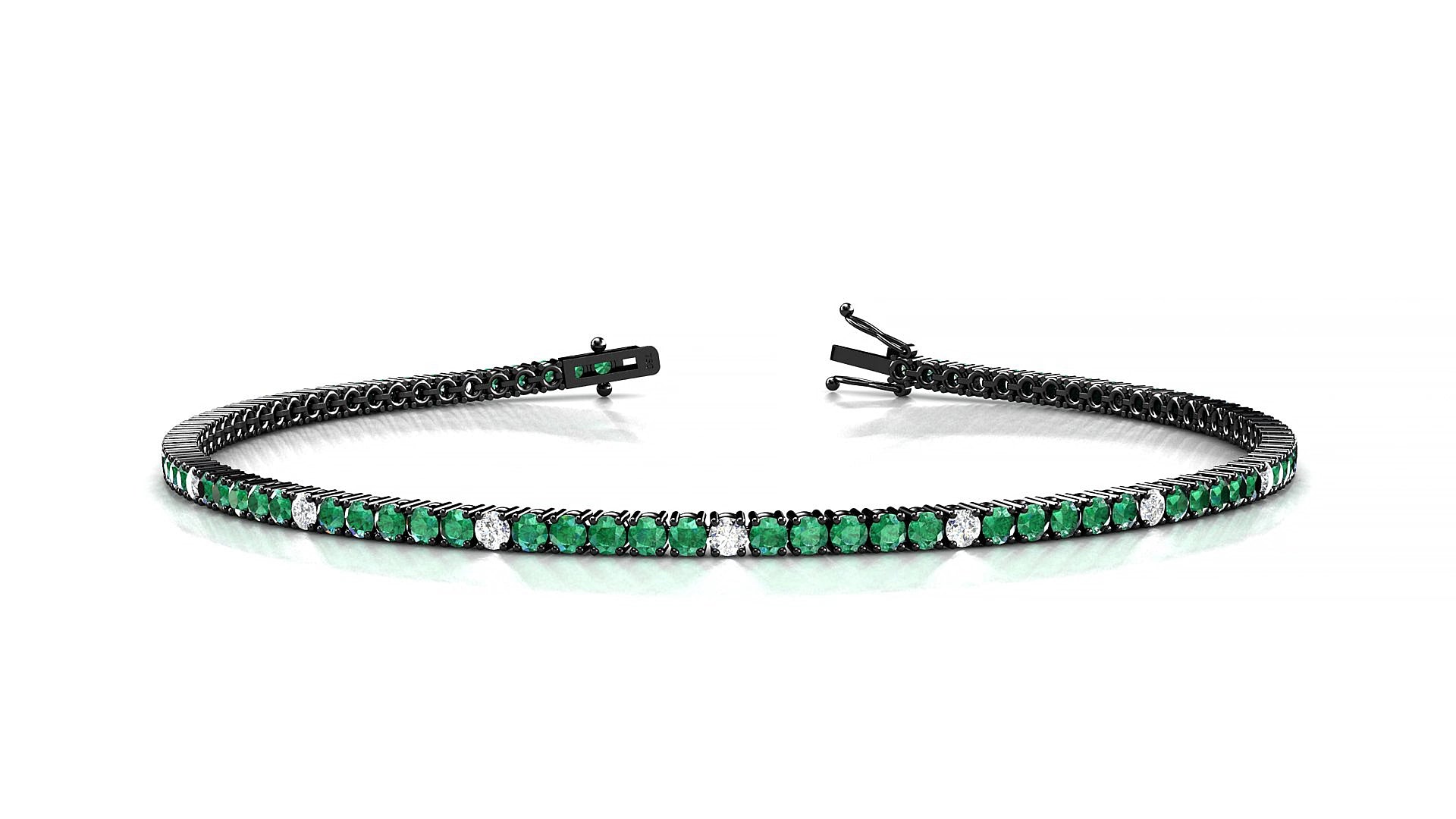 Capri 5-1 | 18k Black Gold 1.7 mm Round Natural Emerald & Diamond 18 cm Tennis Bracelet