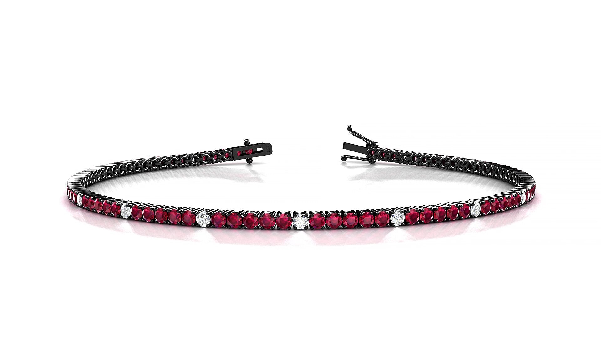 Capri 5-1 | 18k Black Gold 1.7 mm Round Natural Ruby & Diamond 17 cm Tennis Bracelet