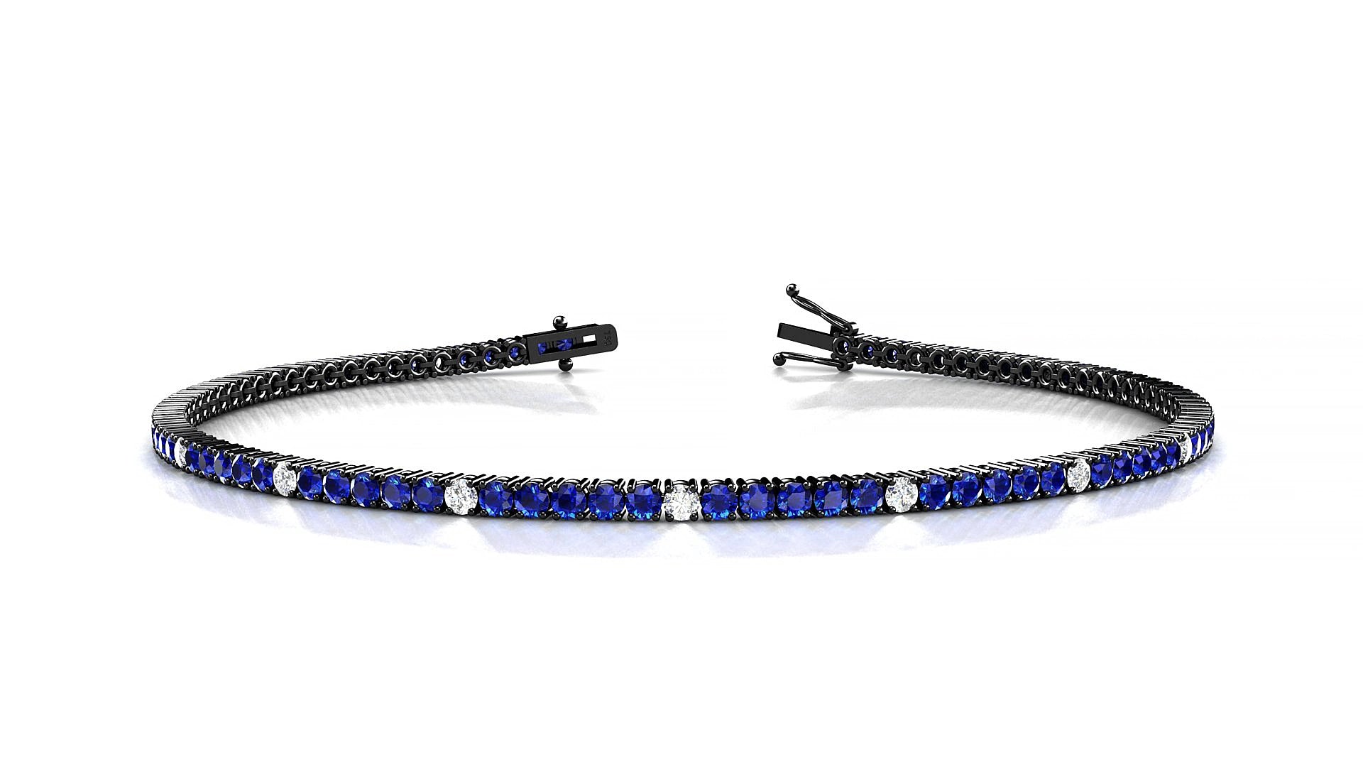 Capri 5-1 | 18k Black Gold 1.7 mm Round Natural Sapphire & Diamond 15 cm Tennis Bracelet