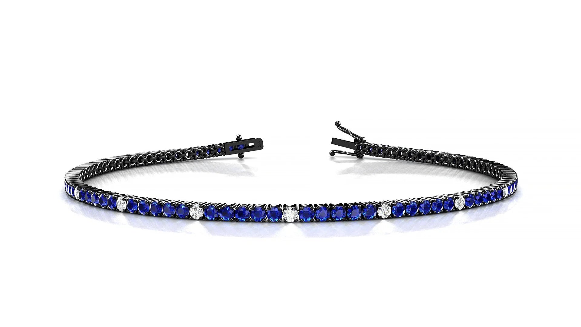 Capri 5-1 | 18k Black Gold 1.7 mm Round Natural Sapphire & Diamond Tennis Bracelet