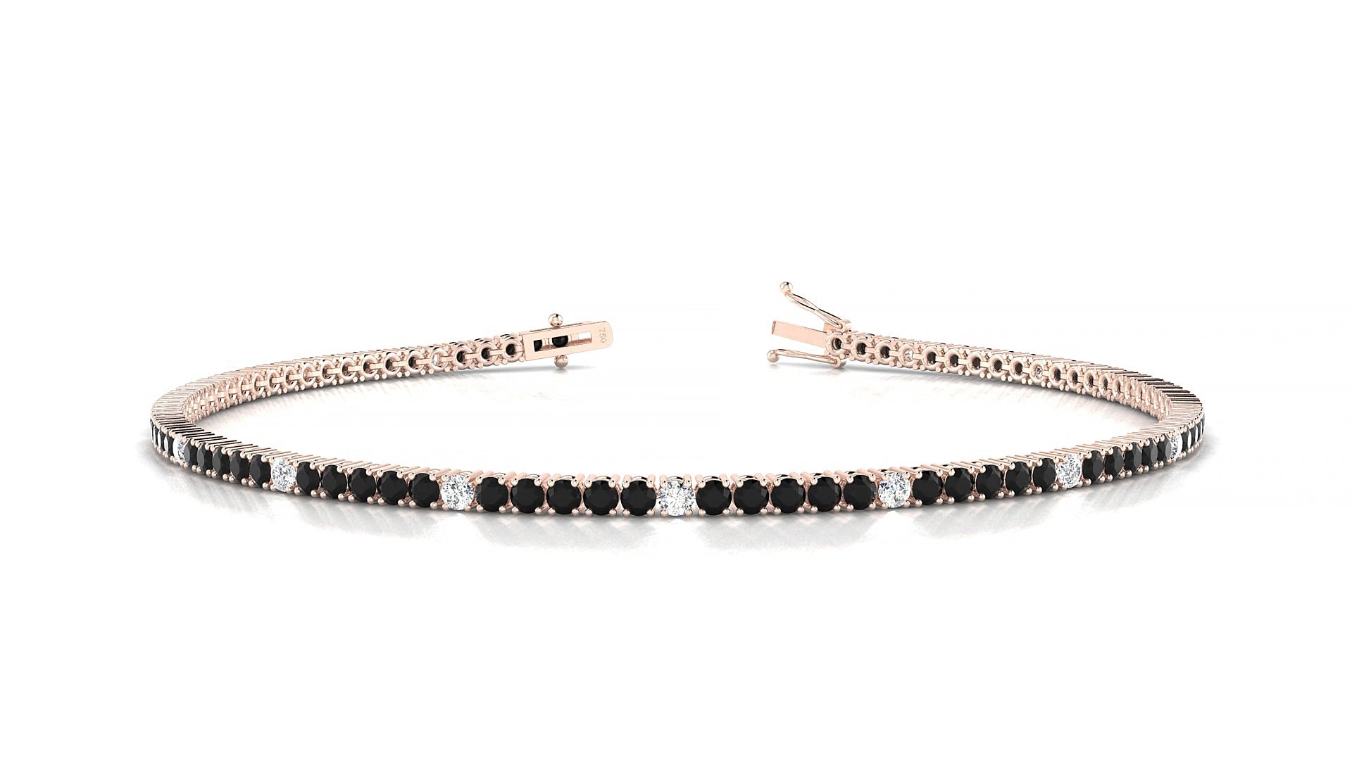 Capri 5-1 | 18k Rose Gold 1.7 mm Round Natural Black Diamond & Diamond 15 cm Tennis Bracelet