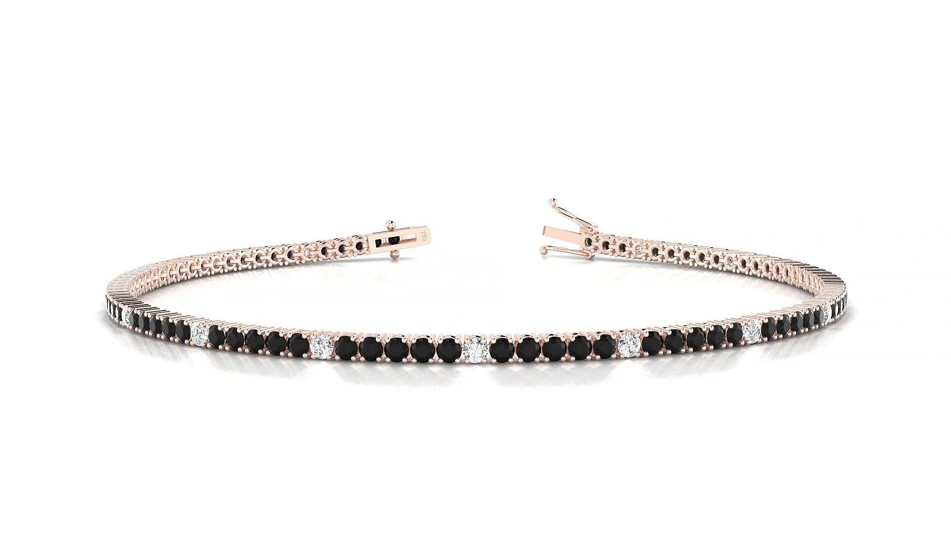 Capri 5-1 | 18k Rose Gold 1.7 mm Round Natural Black Diamond & Diamond Tennis Bracelet