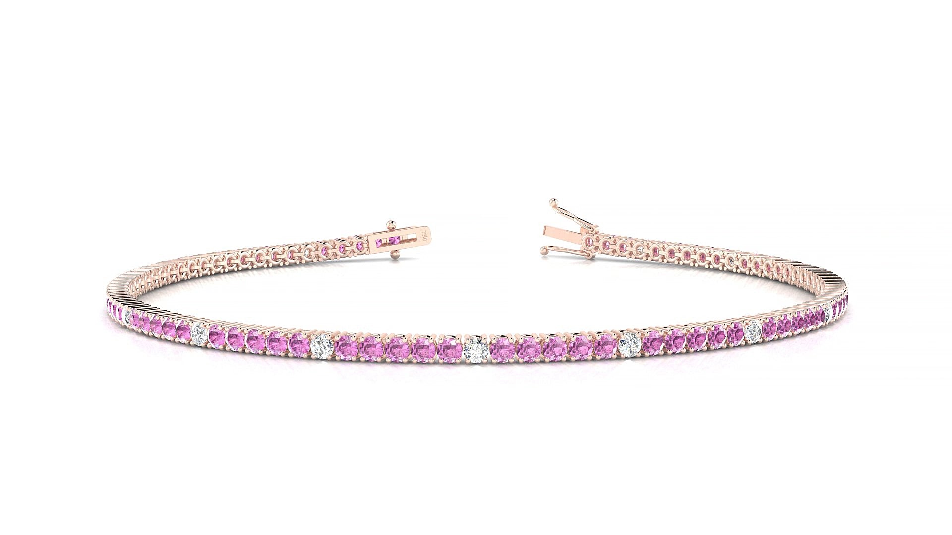 Capri 5-1 | 18k Rose Gold 1.7 mm Round Natural Pink Sapphire & Diamond 19 cm Tennis Bracelet