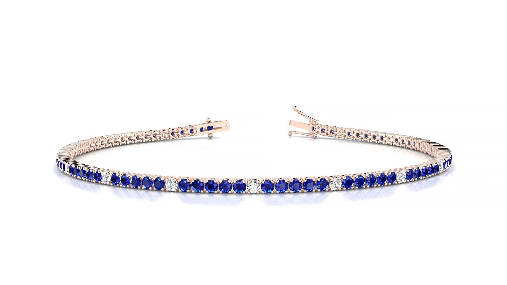 Capri 5-1 | 18k Rose Gold 1.7 mm Round Natural Sapphire & Diamond 16 cm Tennis Bracelet