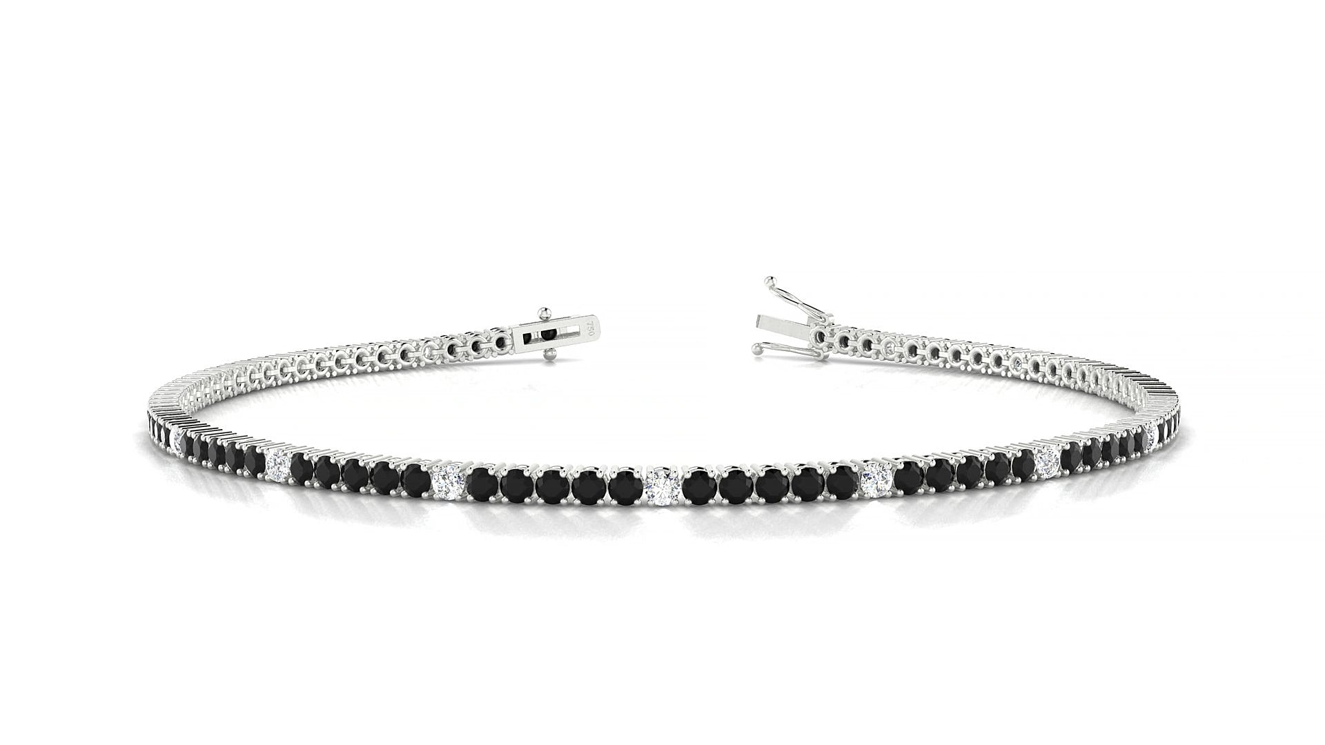 Capri 5-1 | 18k White Gold 1.7 mm Round Natural Black Diamond & Diamond 19 cm Tennis Bracelet