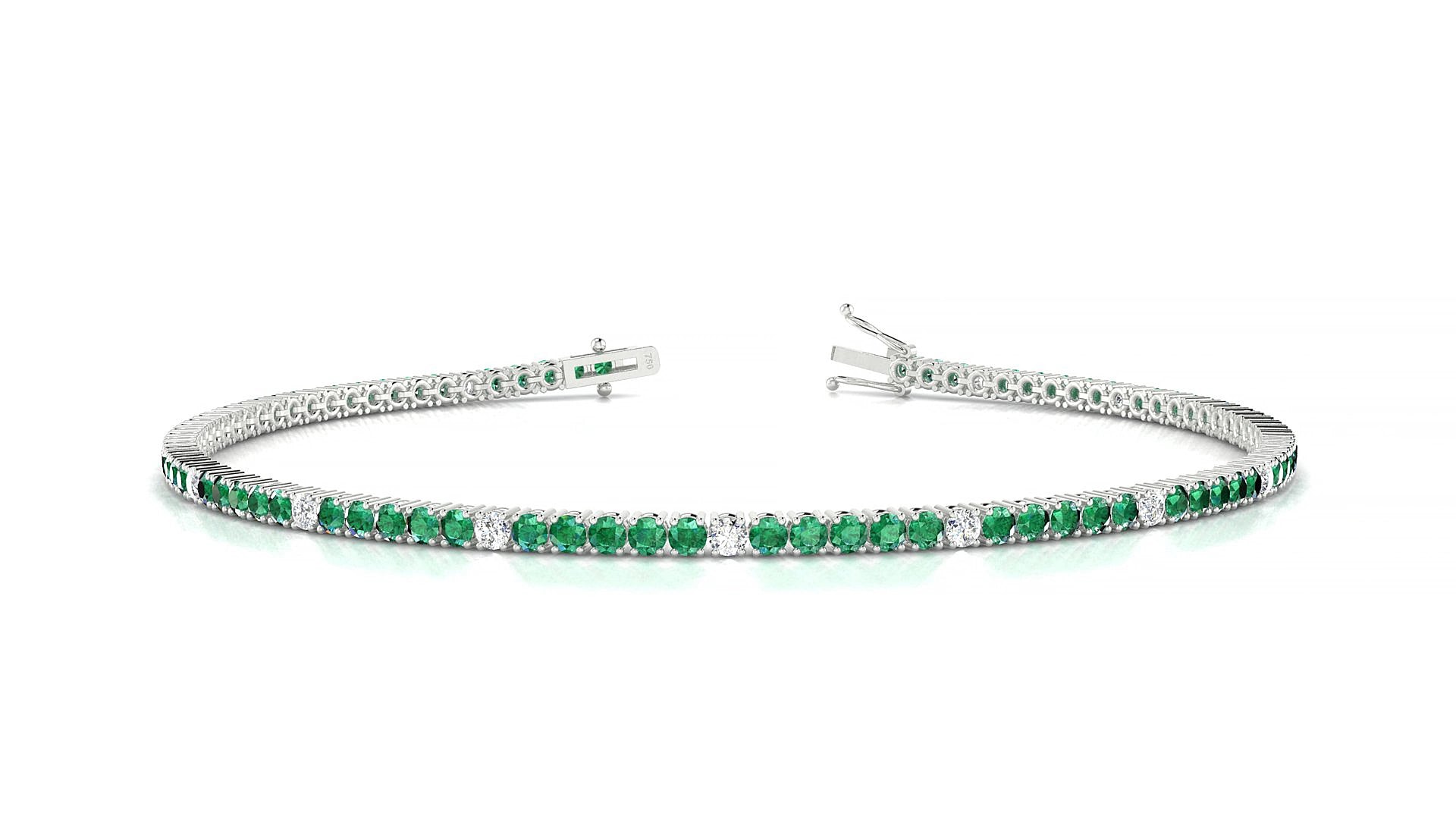Capri 5-1 | 18k White Gold 1.7 mm Round Natural Emerald & Diamond 16 cm Tennis Bracelet