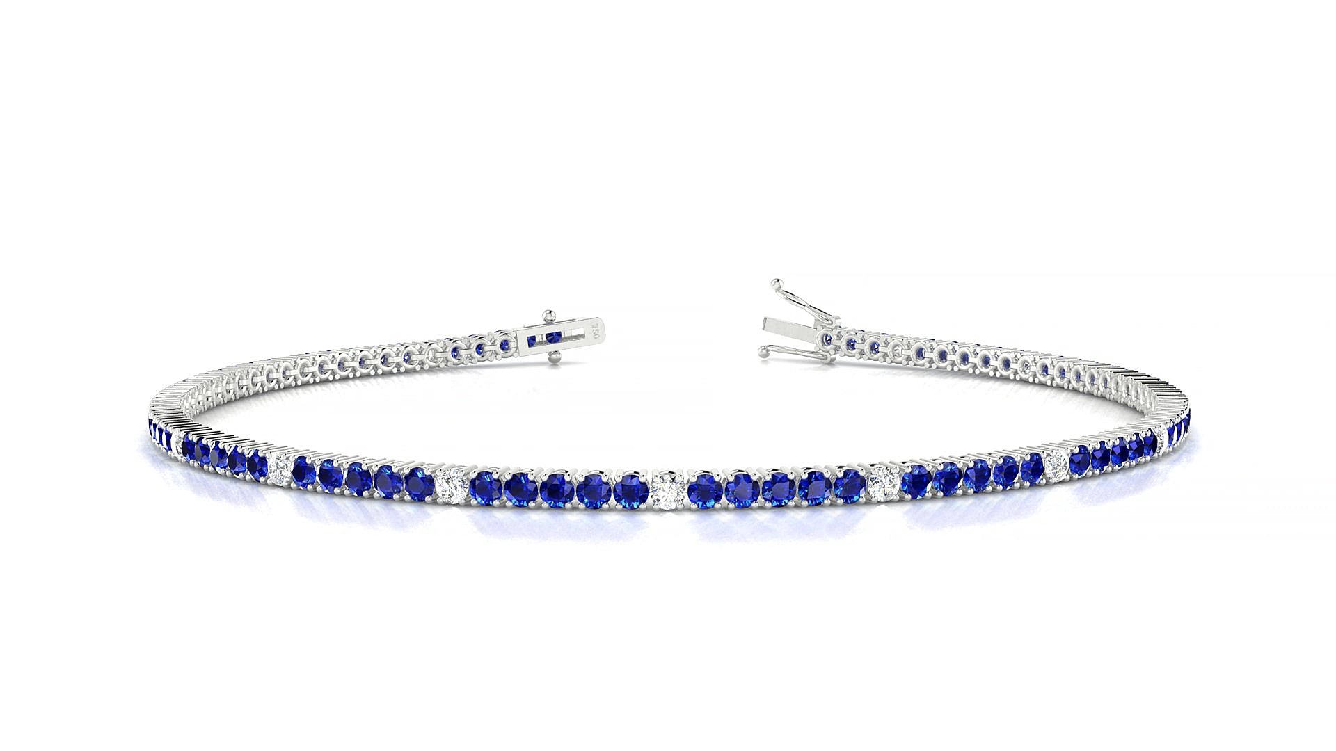 Capri 5-1 | 18k White Gold 1.7 mm Round Natural Sapphire & Diamond 19 cm Tennis Bracelet