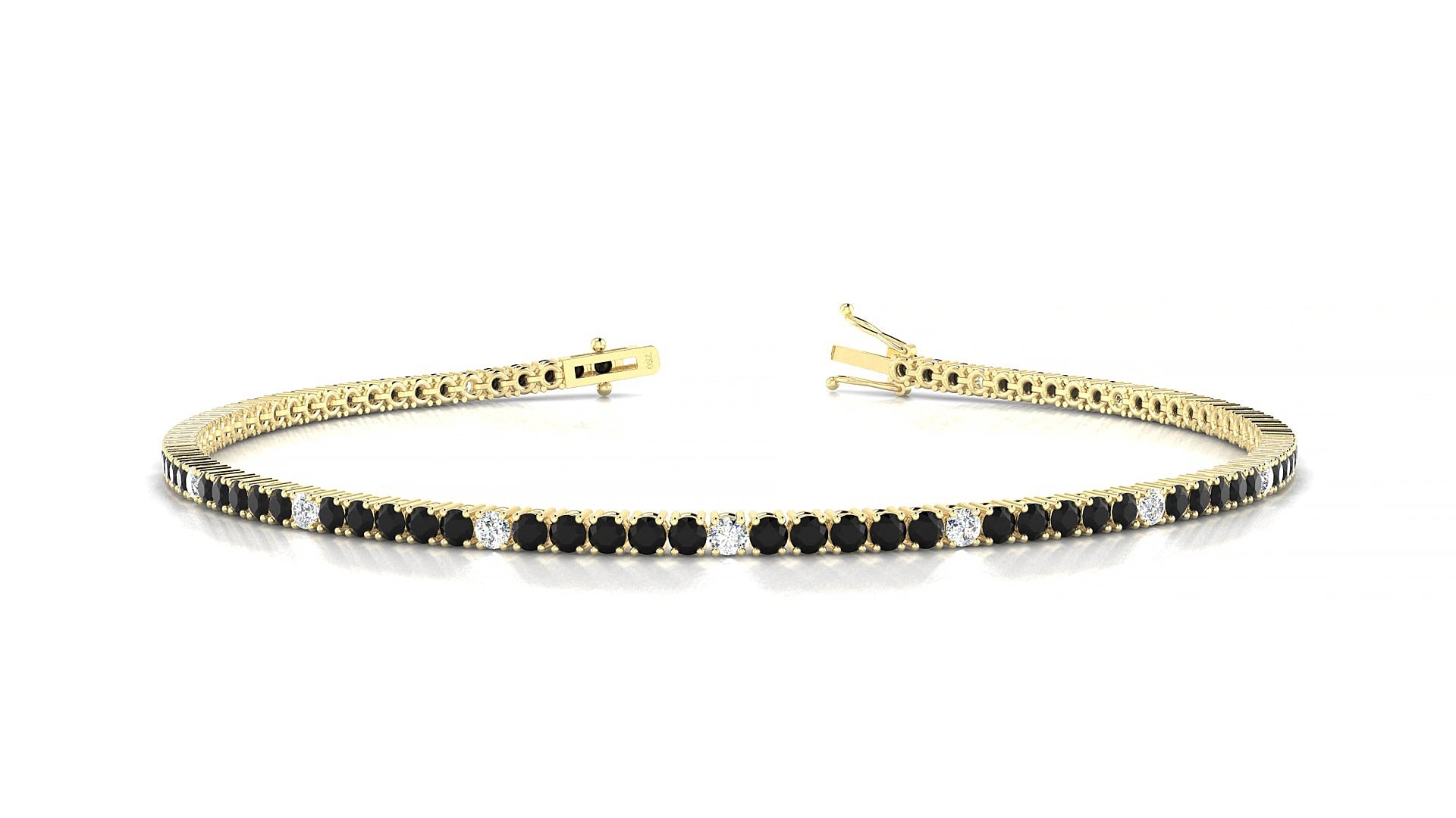 Capri 5-1 | 18k Yellow Gold 1.7 mm Round Natural Black Diamond & Diamond 15 cm Tennis Bracelet