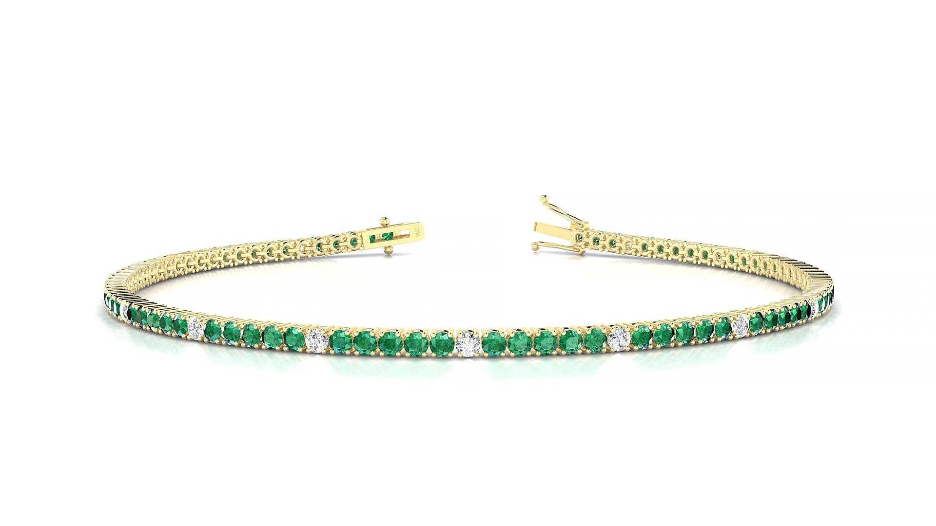 Capri 5-1 | 18k Yellow Gold 1.7 mm Round Natural Emerald & Diamond 16 cm Tennis Bracelet