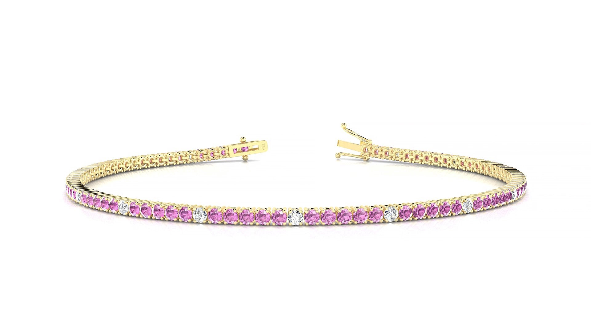 Capri 5-1 | 18k Yellow Gold 1.7 mm Round Natural Pink Sapphire & Diamond 19 cm Tennis Bracelet