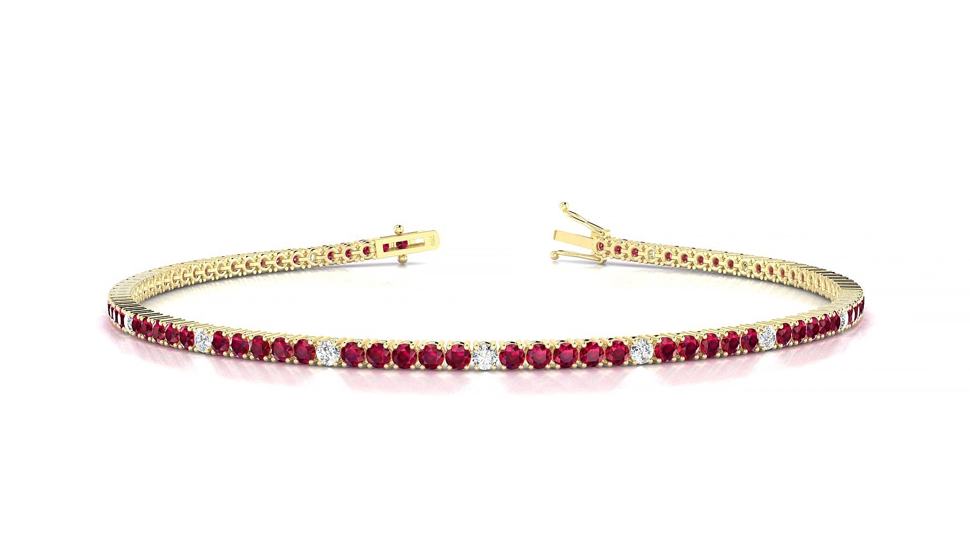 Capri 5-1 | 18k Yellow Gold 1.7 mm Round Natural Ruby & Diamond 18 cm Tennis Bracelet