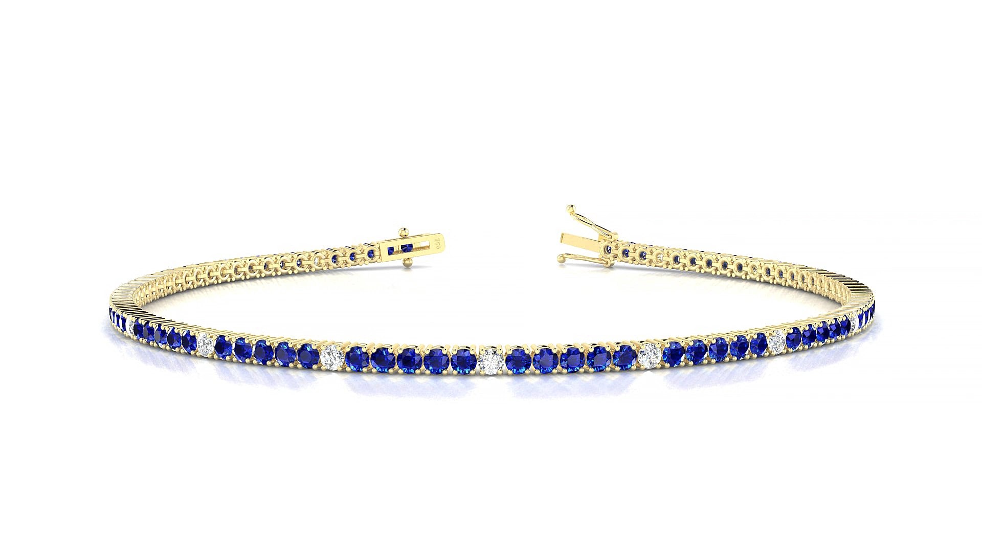 Capri 5-1 | 18k Yellow Gold 1.7 mm Round Natural Sapphire & Diamond 16 cm Tennis Bracelet