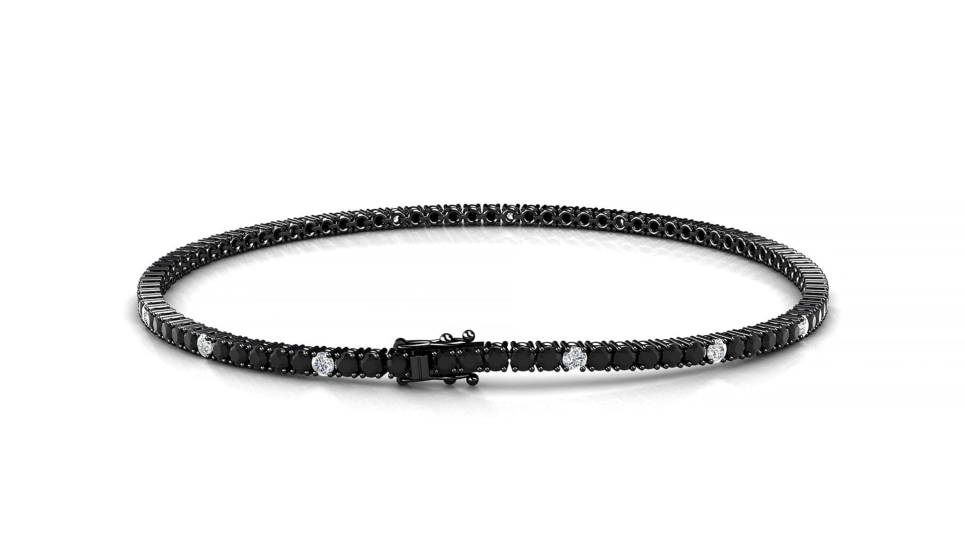 Capri 5-1 | 18k Black Gold 1.7 mm Round Natural Black Diamond & Diamond 15 cm Tennis Bracelet