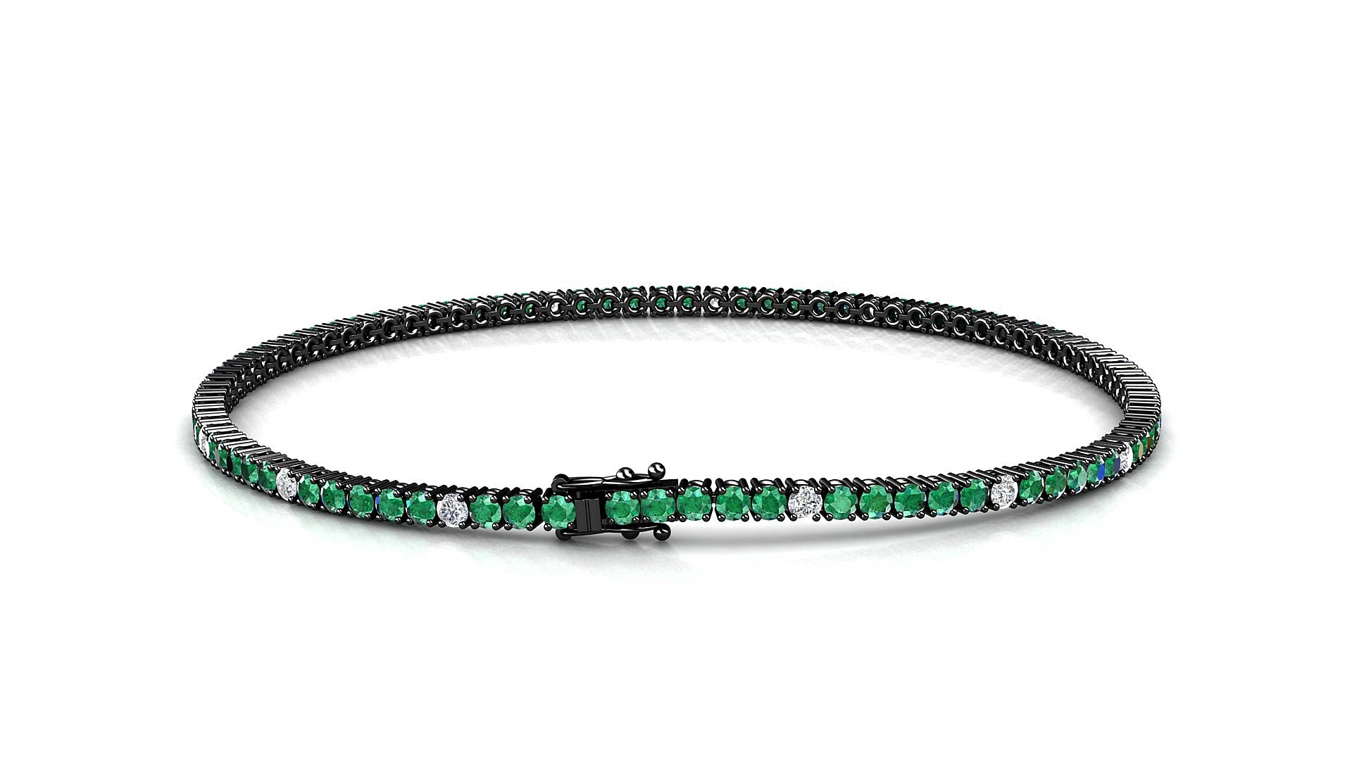 Capri 5-1 | 18k Black Gold 1.7 mm Round Natural Emerald & Diamond 15 cm Tennis Bracelet