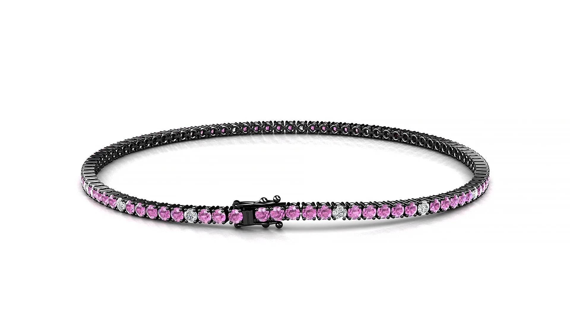 Capri 5-1 | 18k Black Gold 1.7 mm Round Natural Pink Sapphire & Diamond Tennis Bracelet