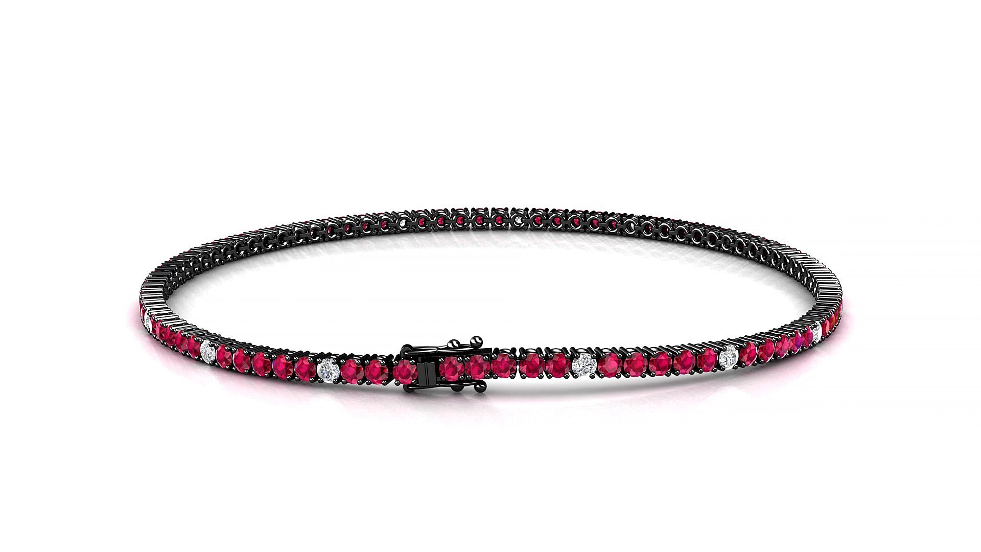 Capri 5-1 | 18k Black Gold 1.7 mm Round Natural Ruby & Diamond 20 cm Tennis Bracelet